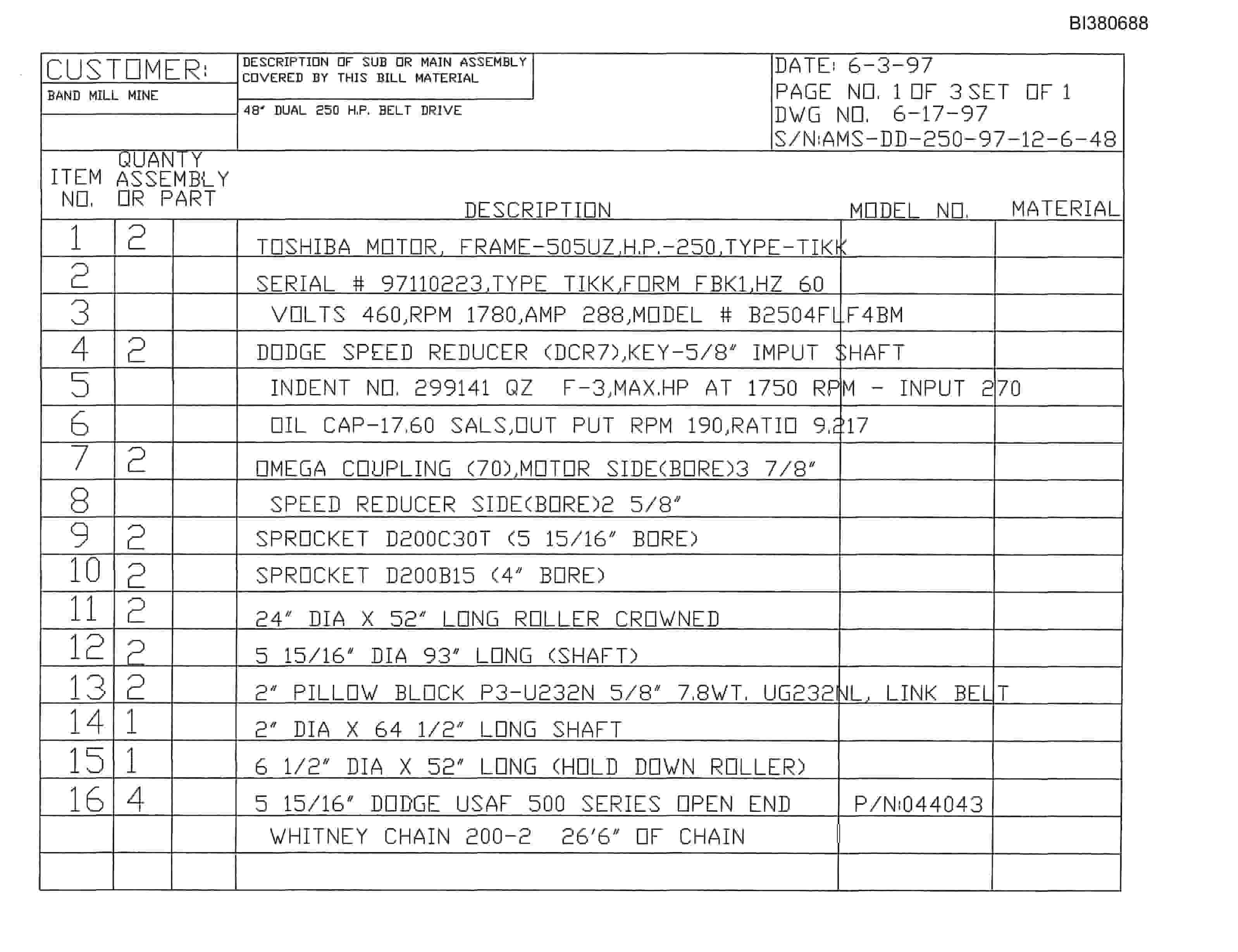 Bucyrus Drive Parts Catalog BI380688-3