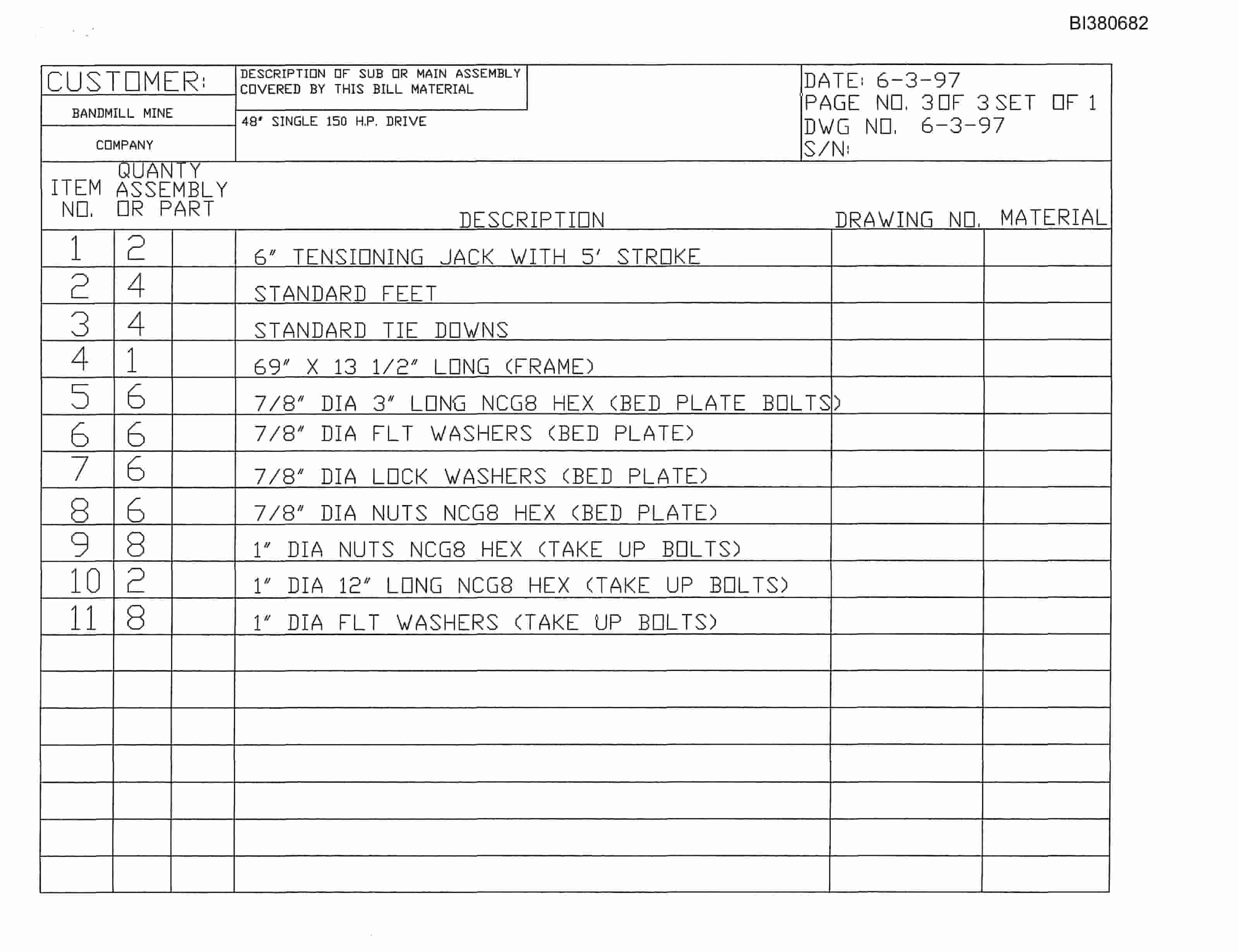 Bucyrus Drive, Take-Up, Remote Tailpiece Parts Catalog BI380682-4