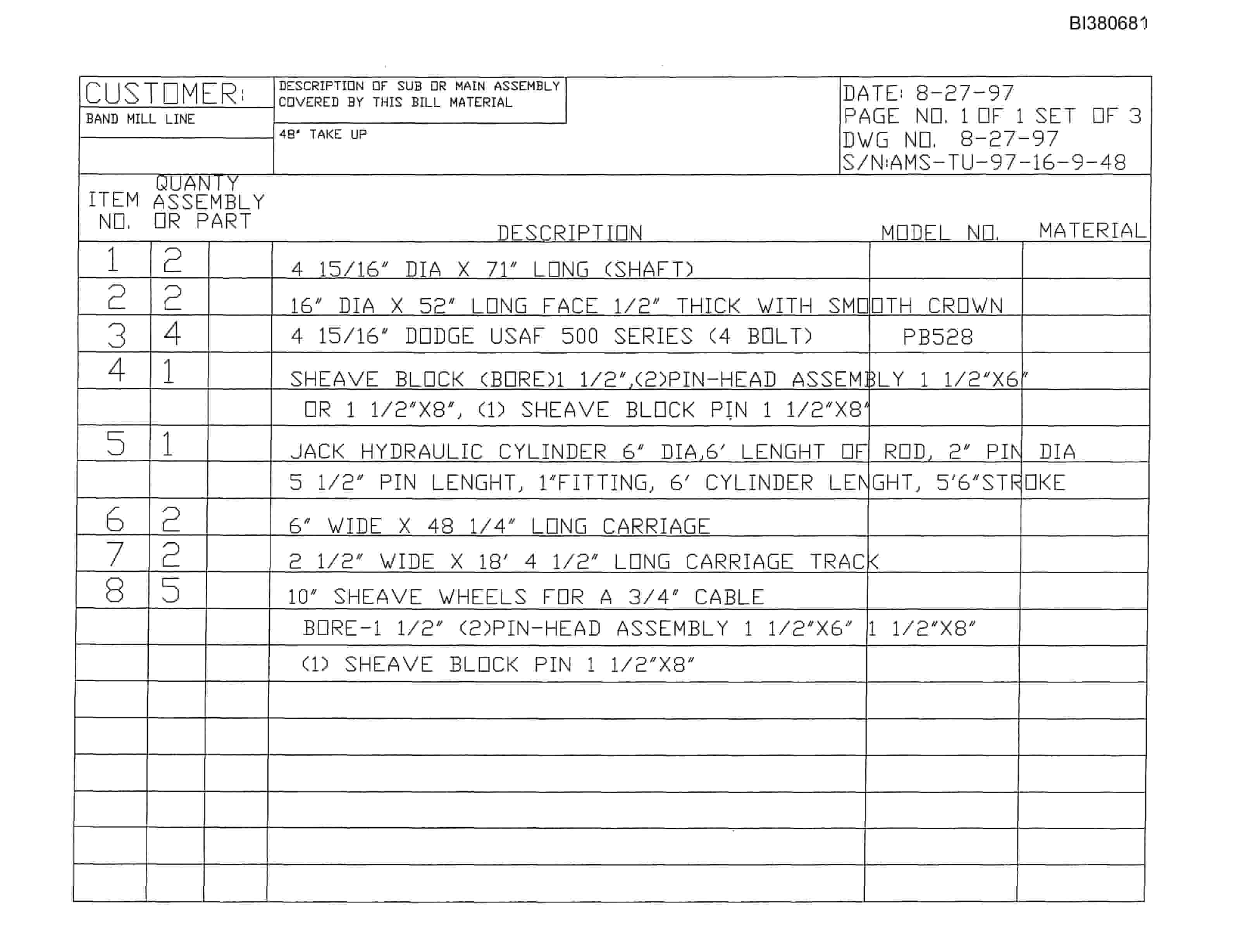 Bucyrus Drive, Take-Up, RTP Parts Catalog BI380681-3