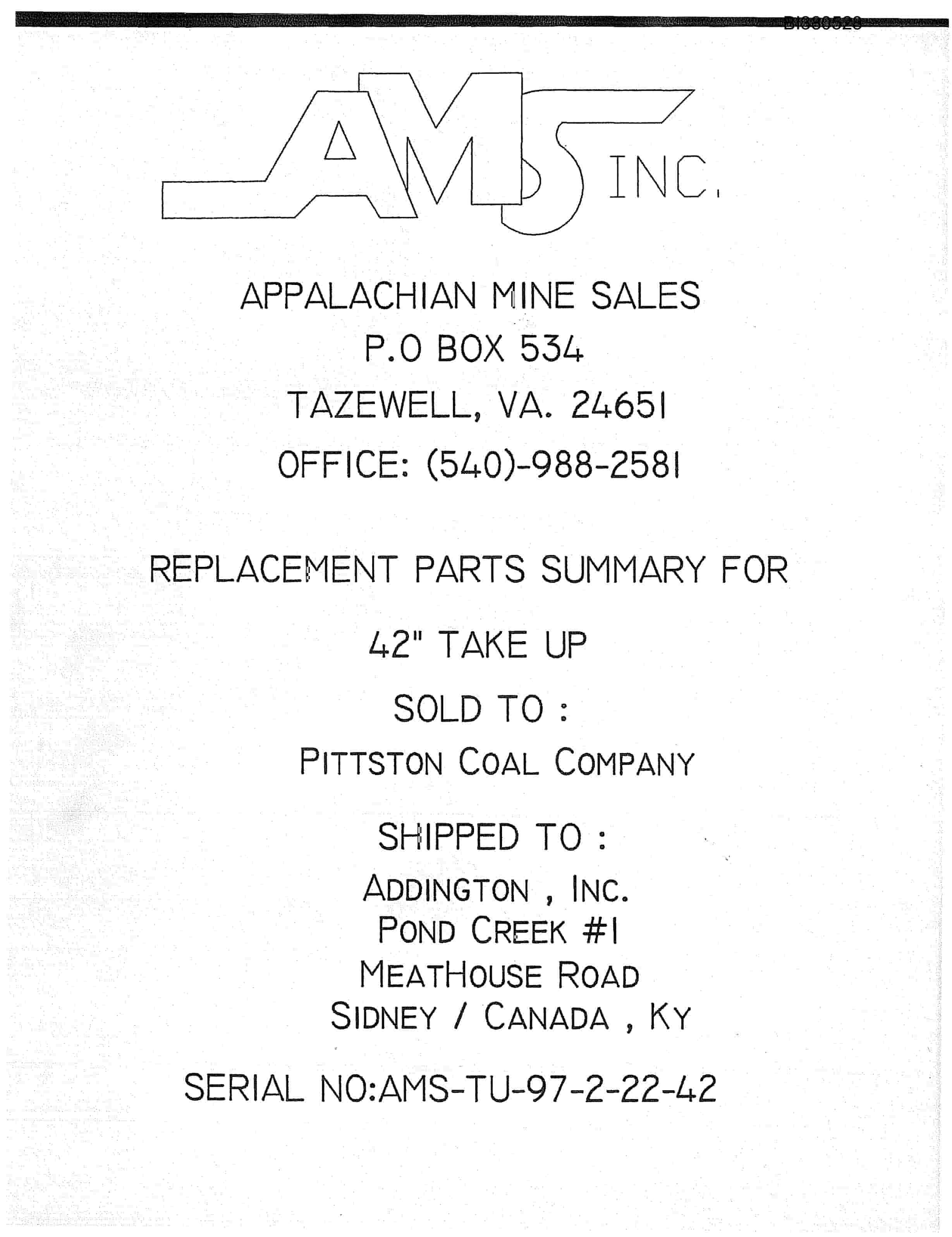 Bucyrus Drive, Take-Up, Tailpiece Parts Catalog BI380528-2