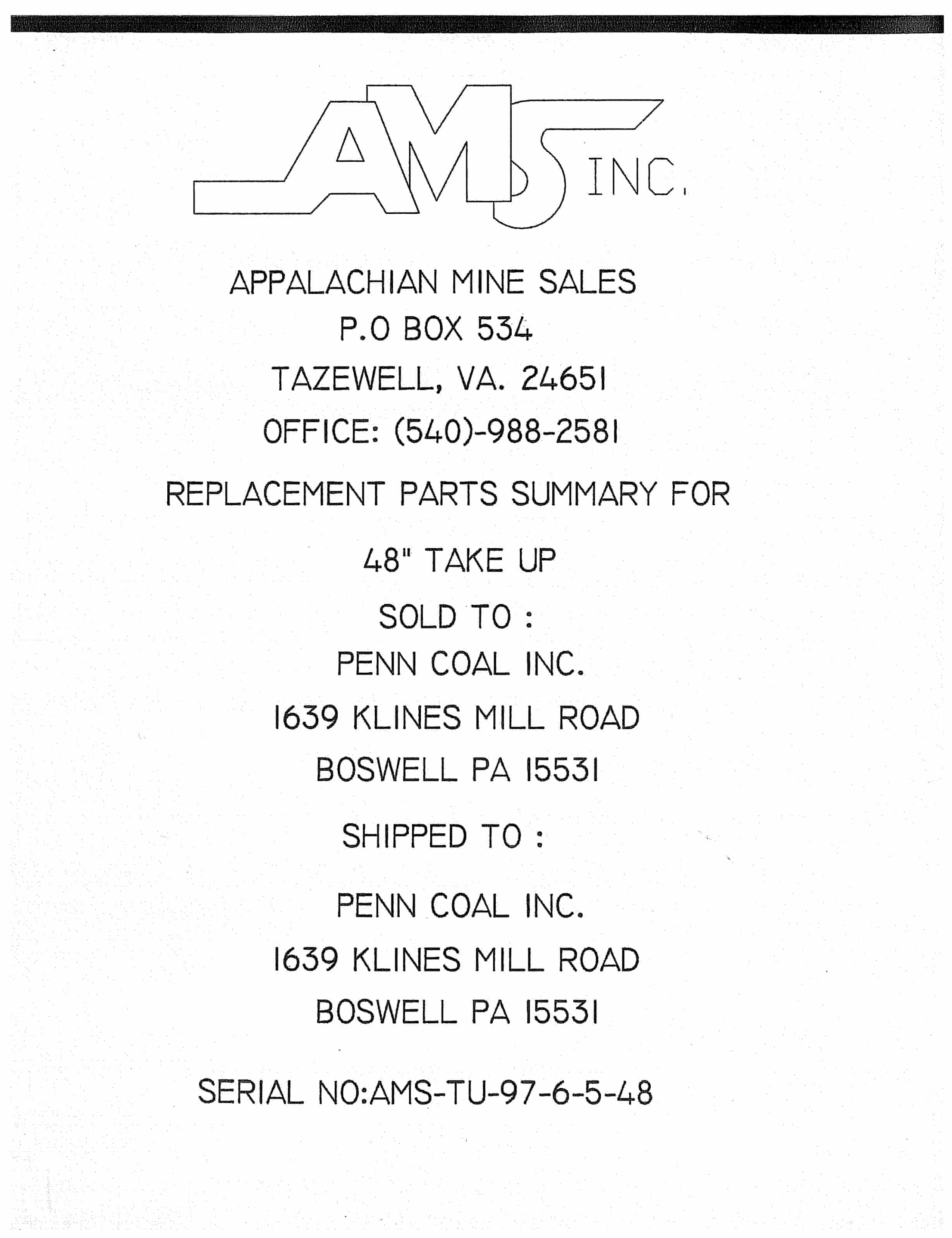 Bucyrus Drive, Take-Up, Tailpiece, Remote Discharge Parts Catalog BI380526-2