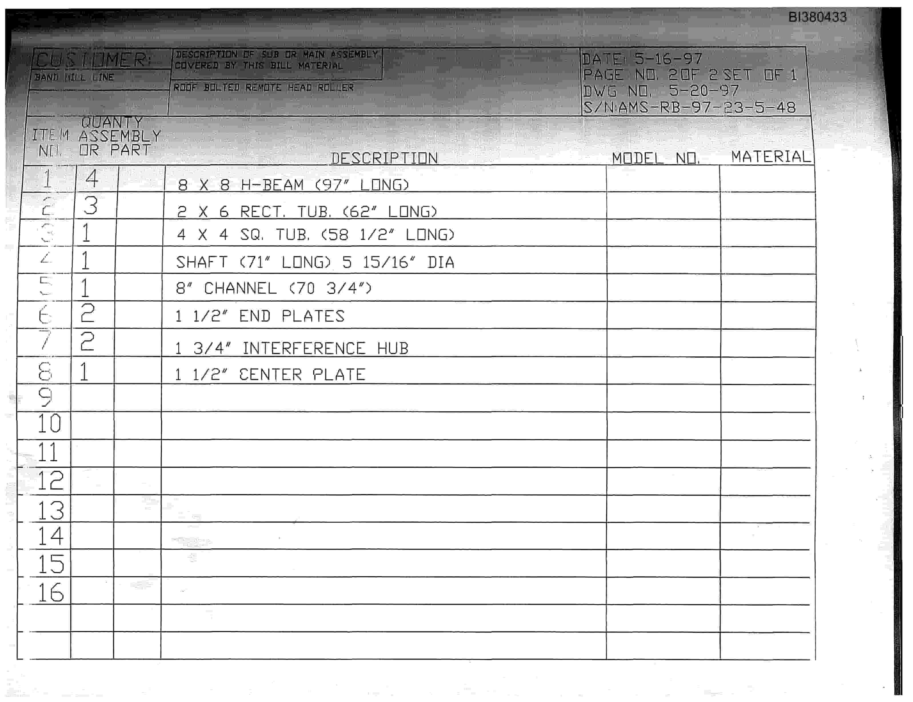 Bucyrus Drive, Take-Up, Tailpiece, Remote Head Roller Parts Catalog BI380433-4
