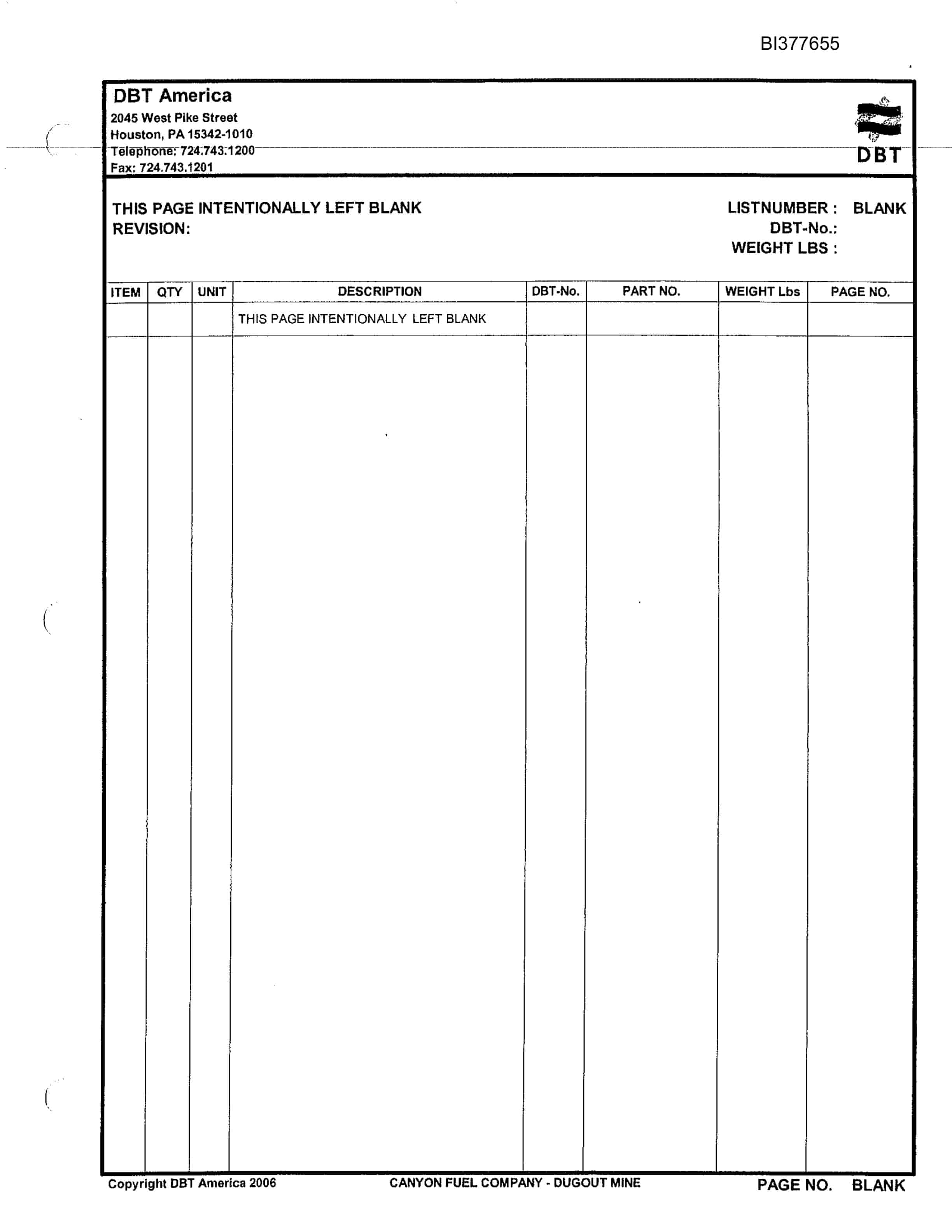 Bucyrus Dugout Mine Parts Catalog BI377655-5