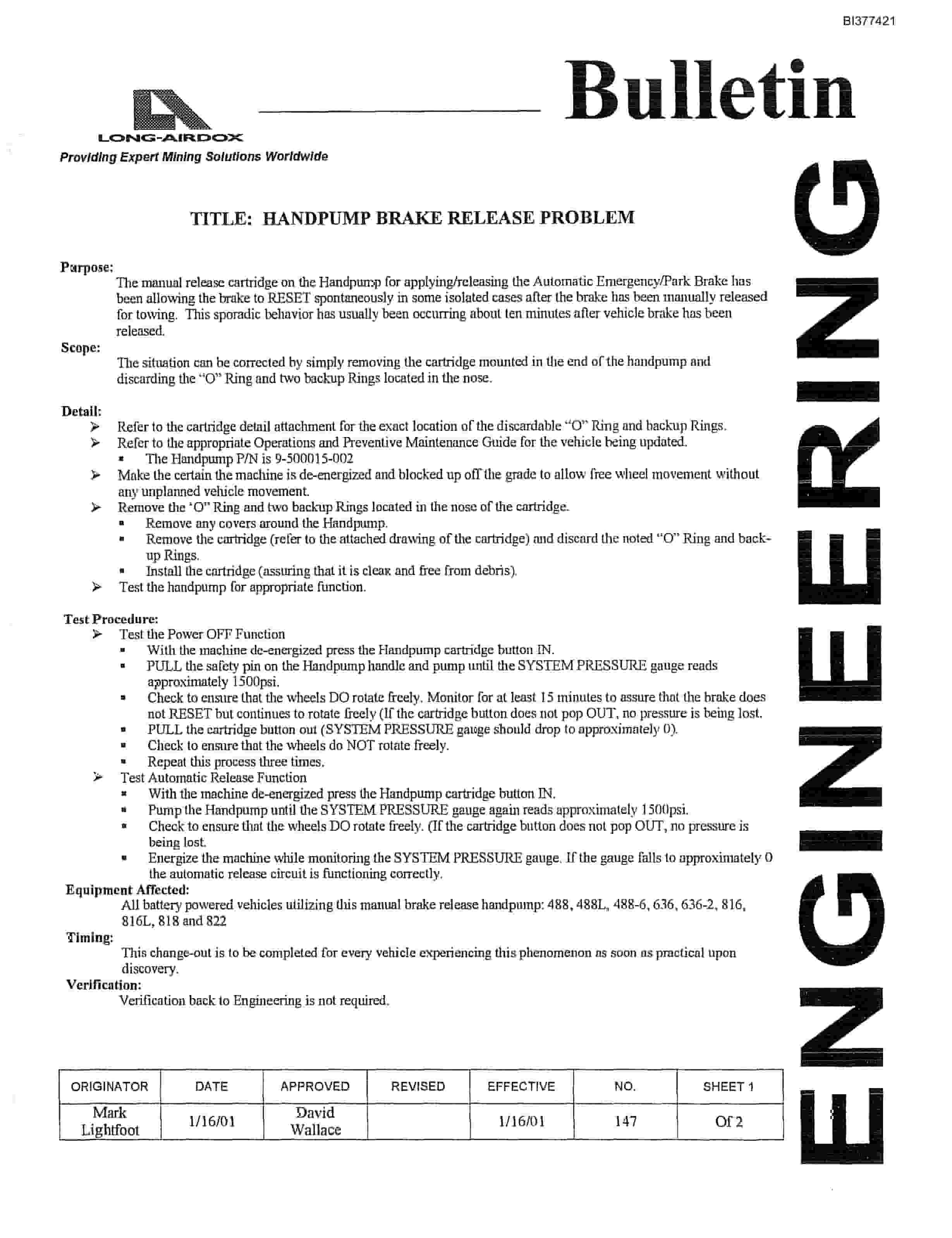 Bucyrus Engineering Bulletins Technical Manual BI377421-2