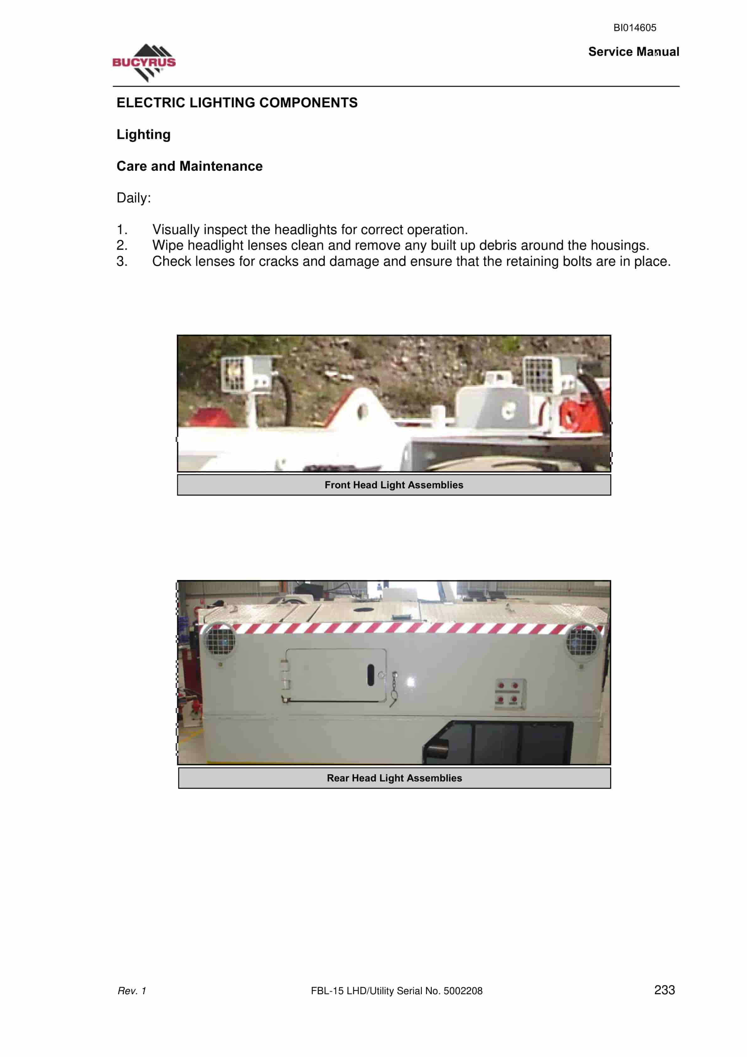 Bucyrus FBL-15 LHD - Utility Service Manual BI014605 3 Bucyrus FBL-15 LHD - Utility Service Manual BI014605 - Image 3