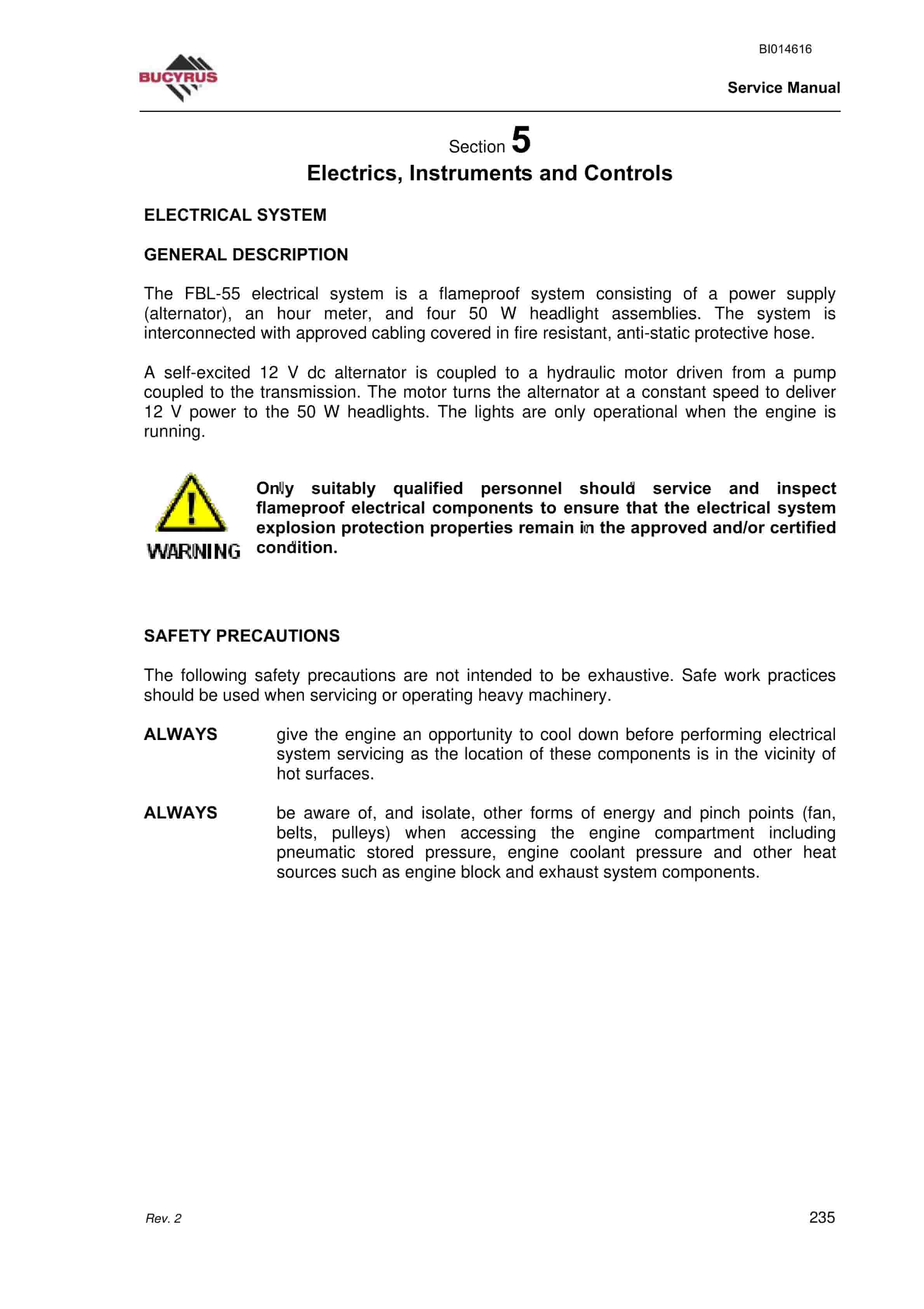 Bucyrus FBL-55 Shield Hauler Service Manual BI014616-4