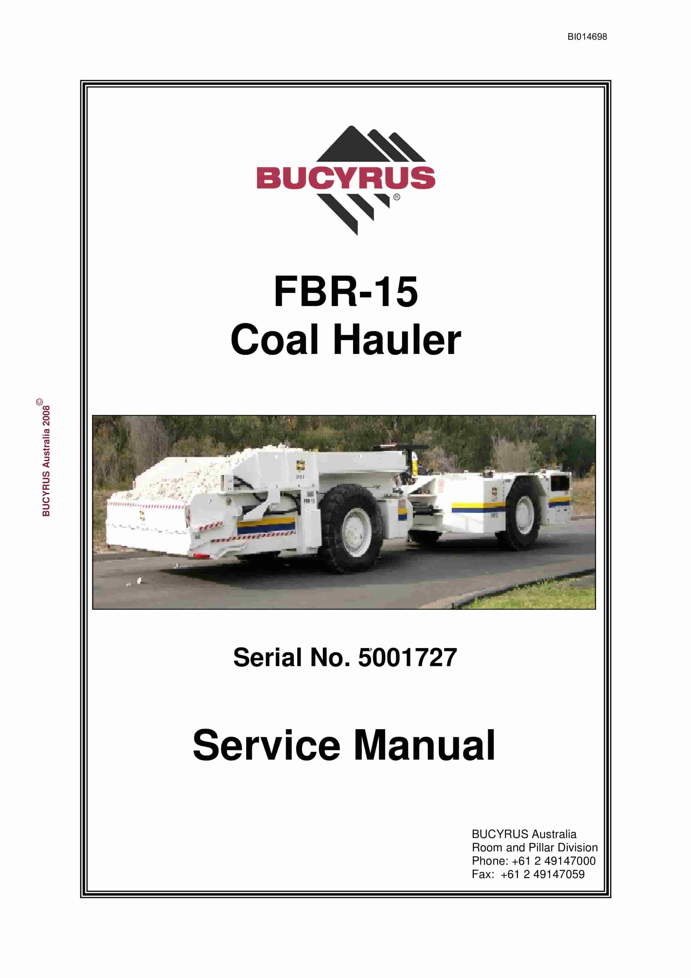 Bucyrus FBR-15 Coal Hauler Service Manual BI014698