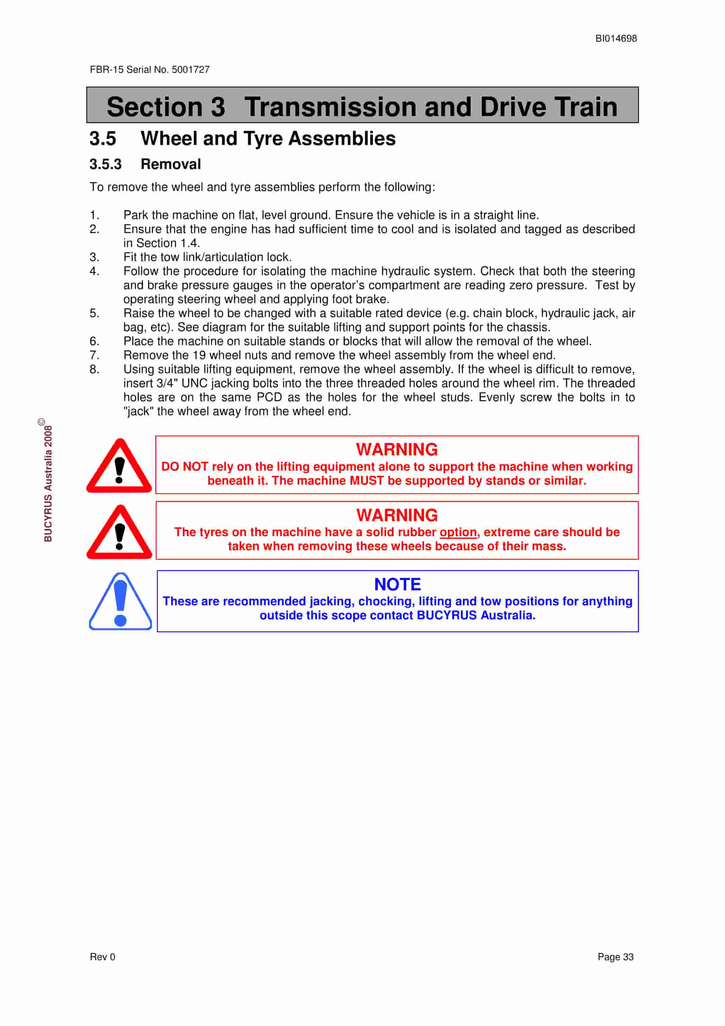 Bucyrus FBR-15 Coal Hauler Service Manual BI014698-3
