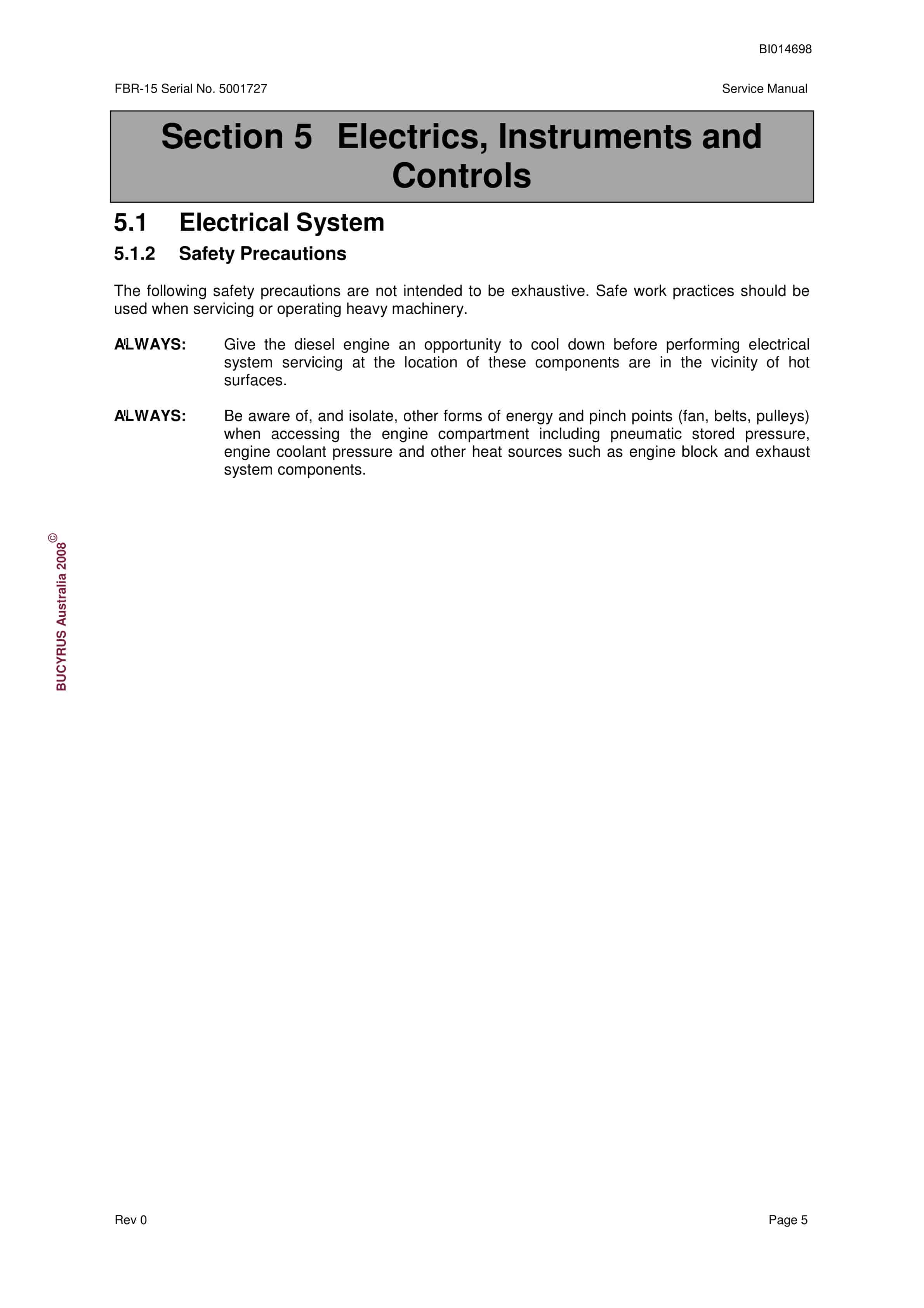 Bucyrus FBR-15 Coal Hauler Service Manual BI014698-5