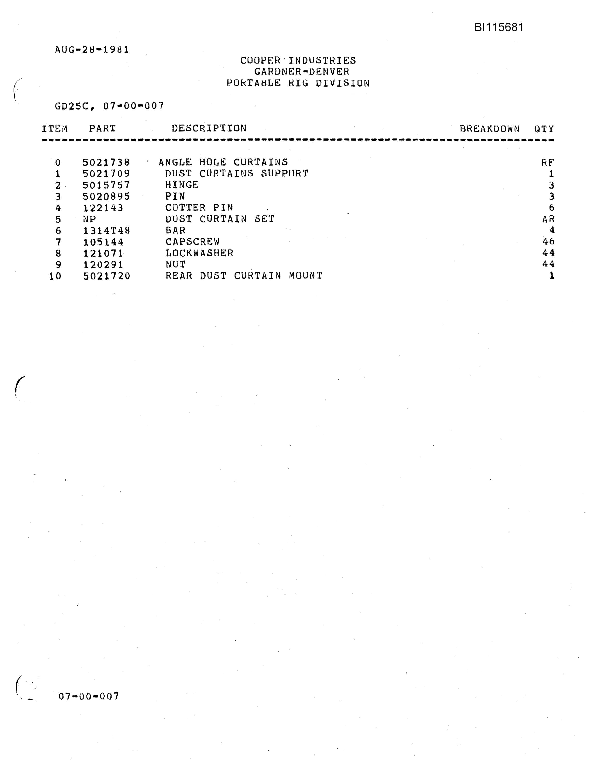 Bucyrus GD-25C Parts Catalog BI115681-3
