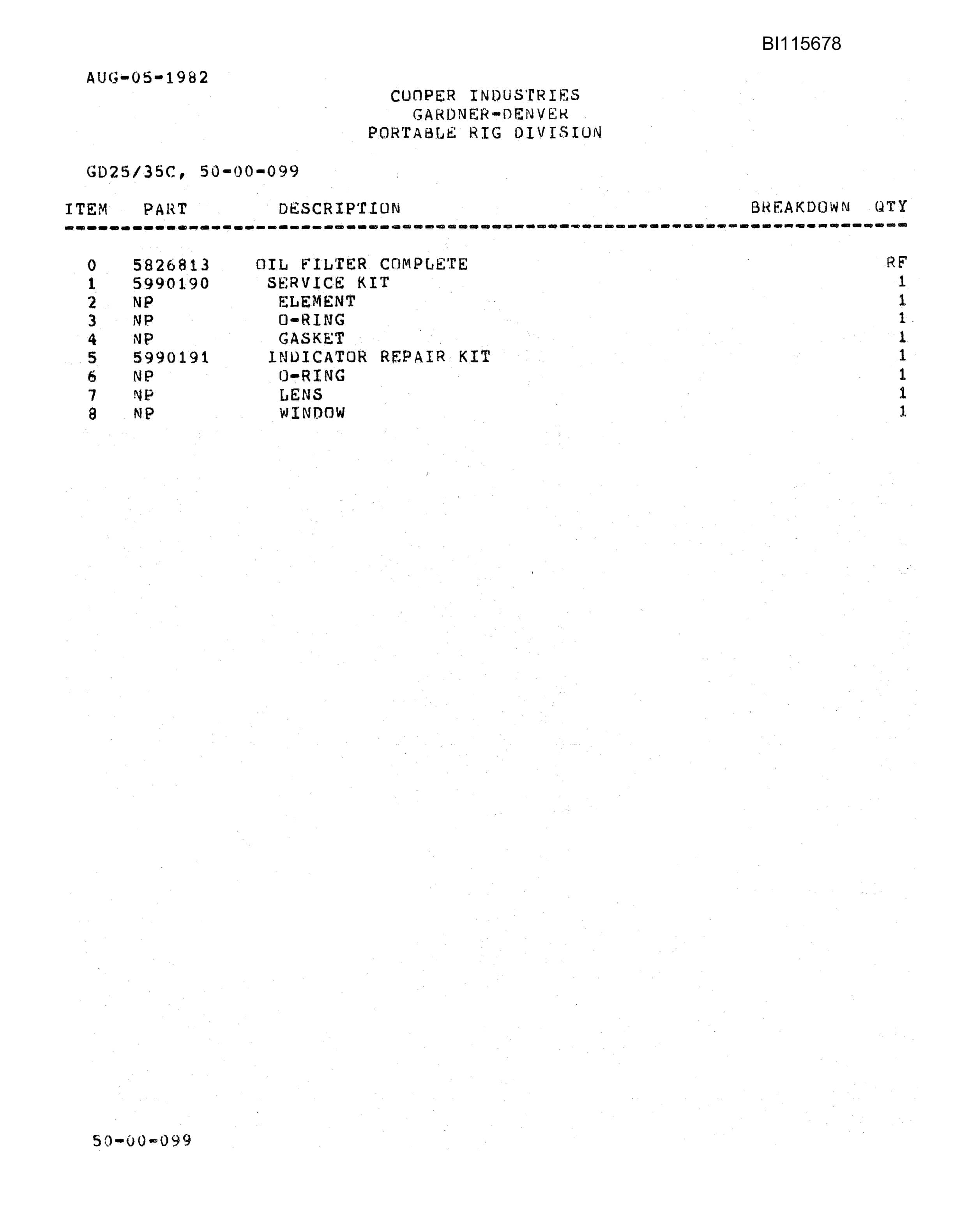Bucyrus GD25, 35C Parts Catalog BI115678-3