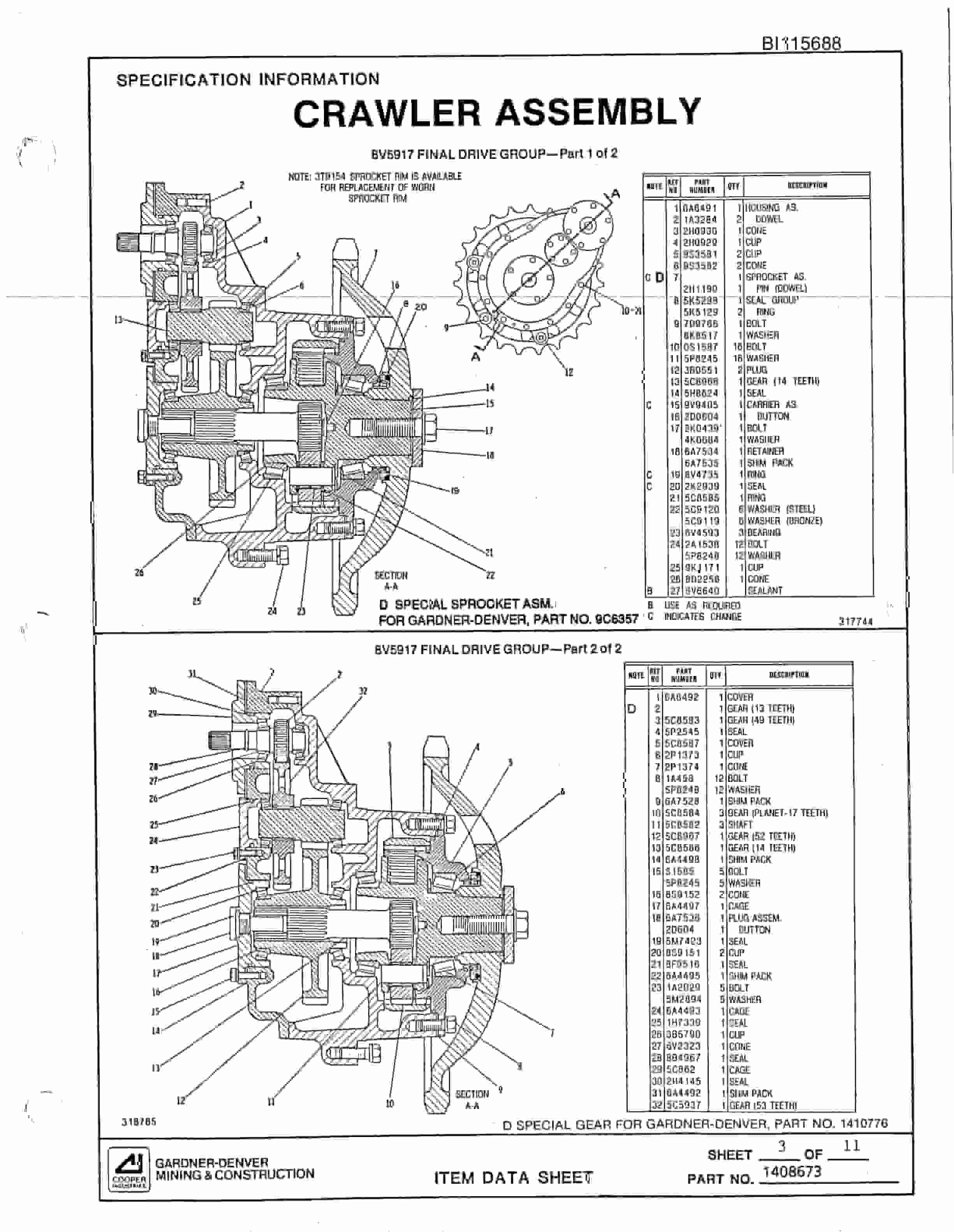 Bucyrus GD25C High Pressure Small Rotary Blasthole Drill Parts Catalog BI115688-2