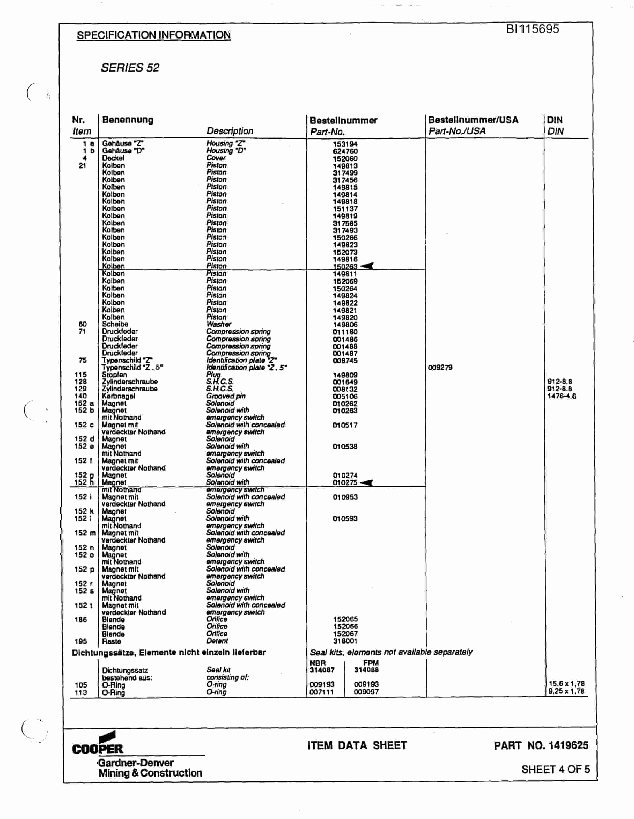 Bucyrus GDCM Rotary Blasthole Drill Parts Catalog BI115695-5