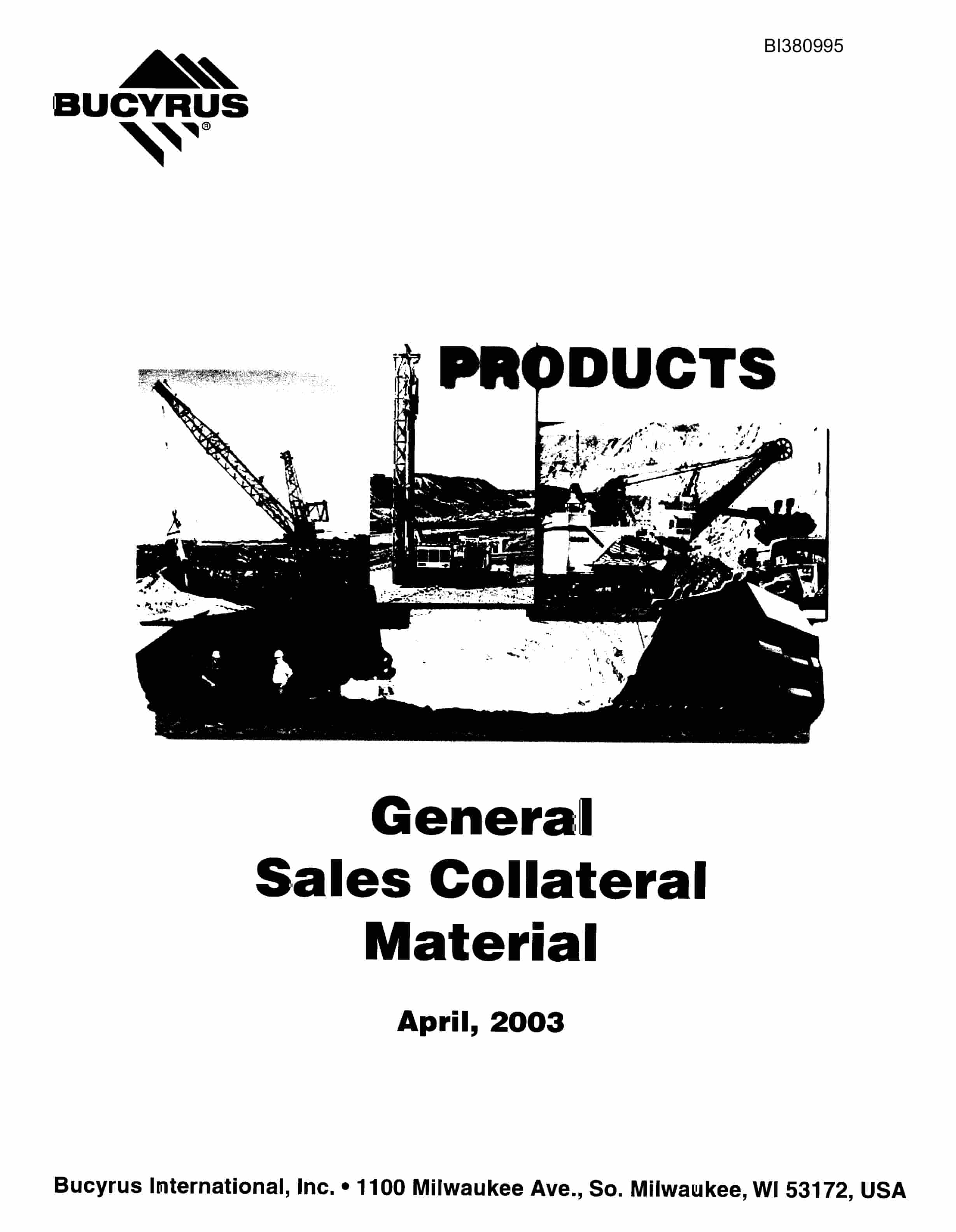 Bucyrus General Sales Collateral Material Products Manual BI380995