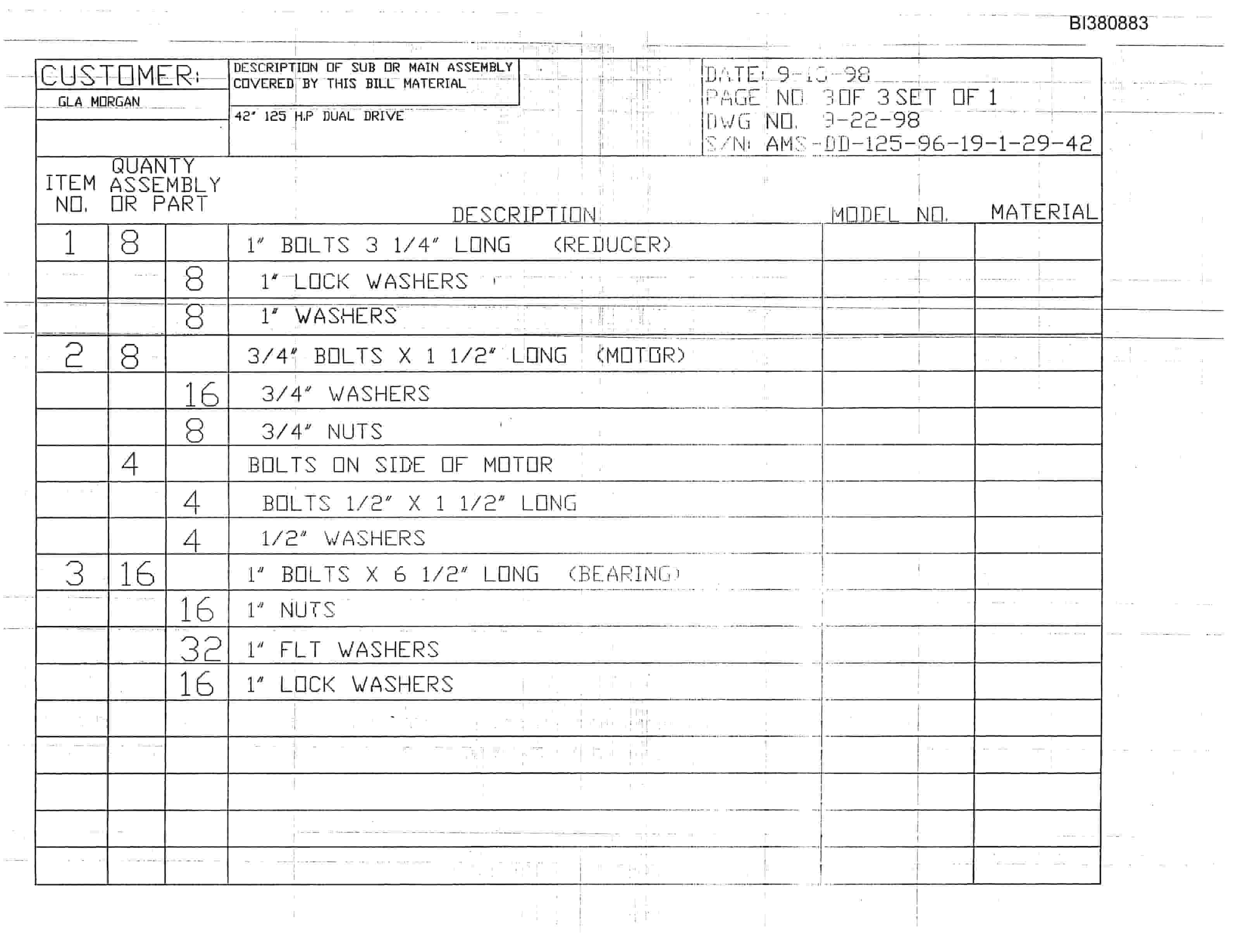Bucyrus GLA Morgan Parts Catalog BI380883-4