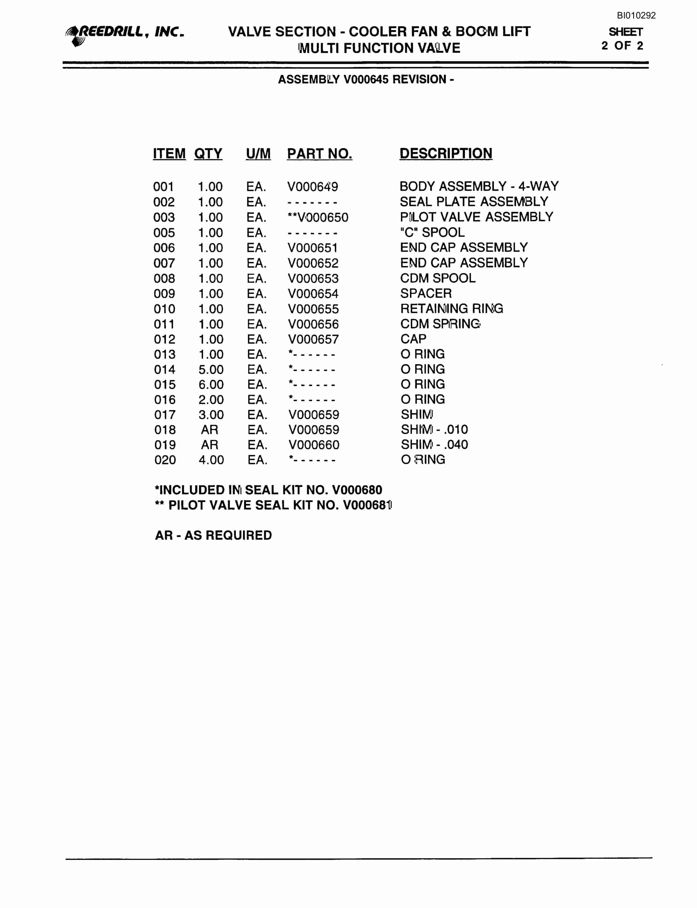 Bucyrus HPR1H-AT Drill With 20FT.UFH Feed Excavator Mounting Kit Parts Catalog BI010292-2