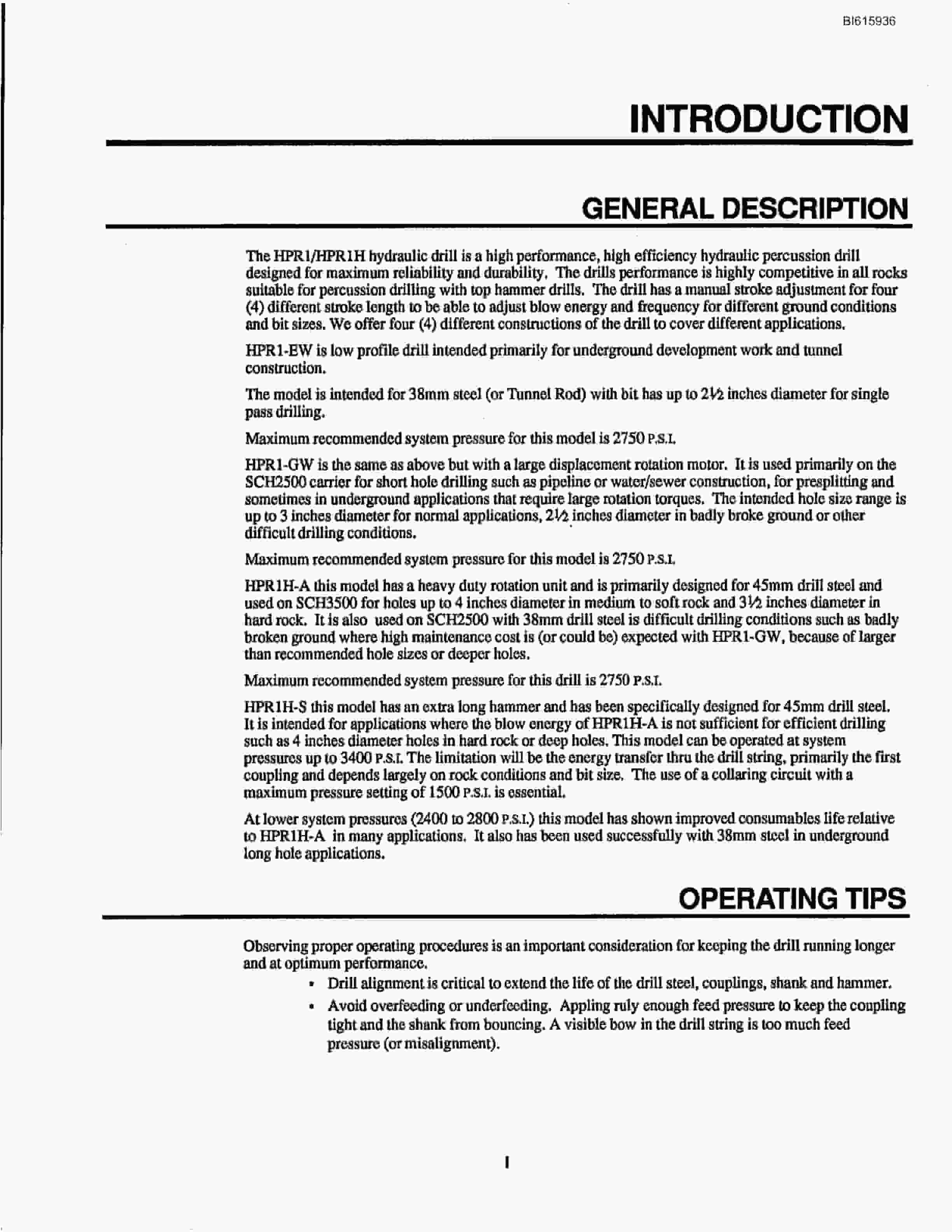 Bucyrus HPR1H Hydraulic Rock Drill Technical Manual BI615936-4