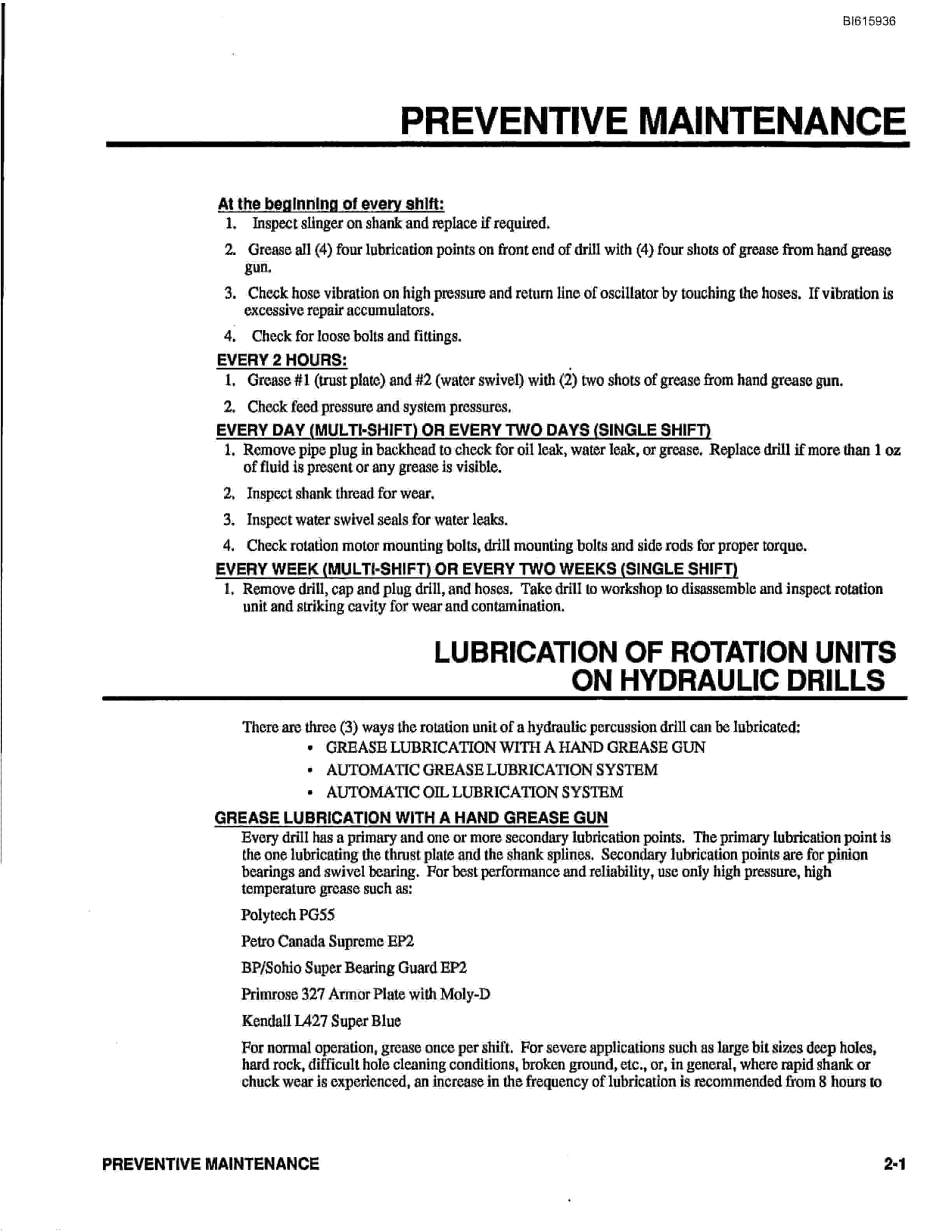 Bucyrus HPR1H Hydraulic Rock Drill Technical Manual BI615936-5
