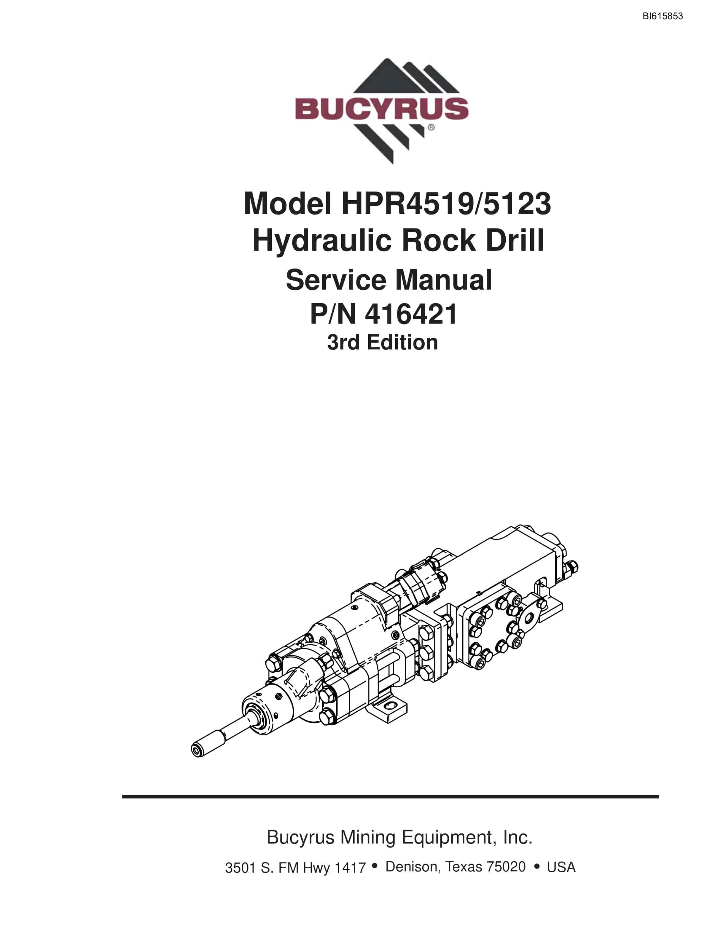 Bucyrus HPR4519, HPR5123 Hydraulic Rock Drill Service Manual BI615853