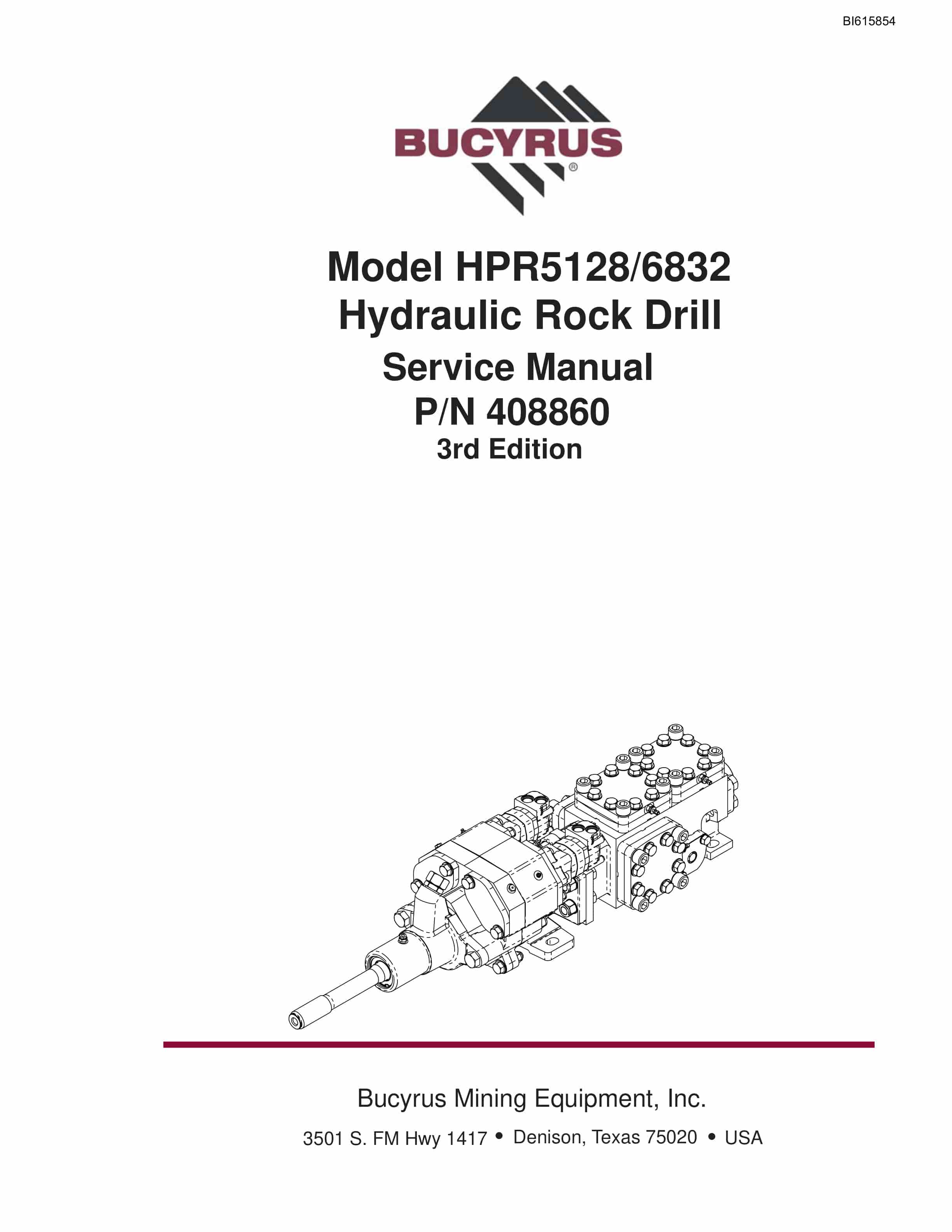 Bucyrus HPR5128, HPR6832 Hydraulic Rock Drill Service Manual BI615854