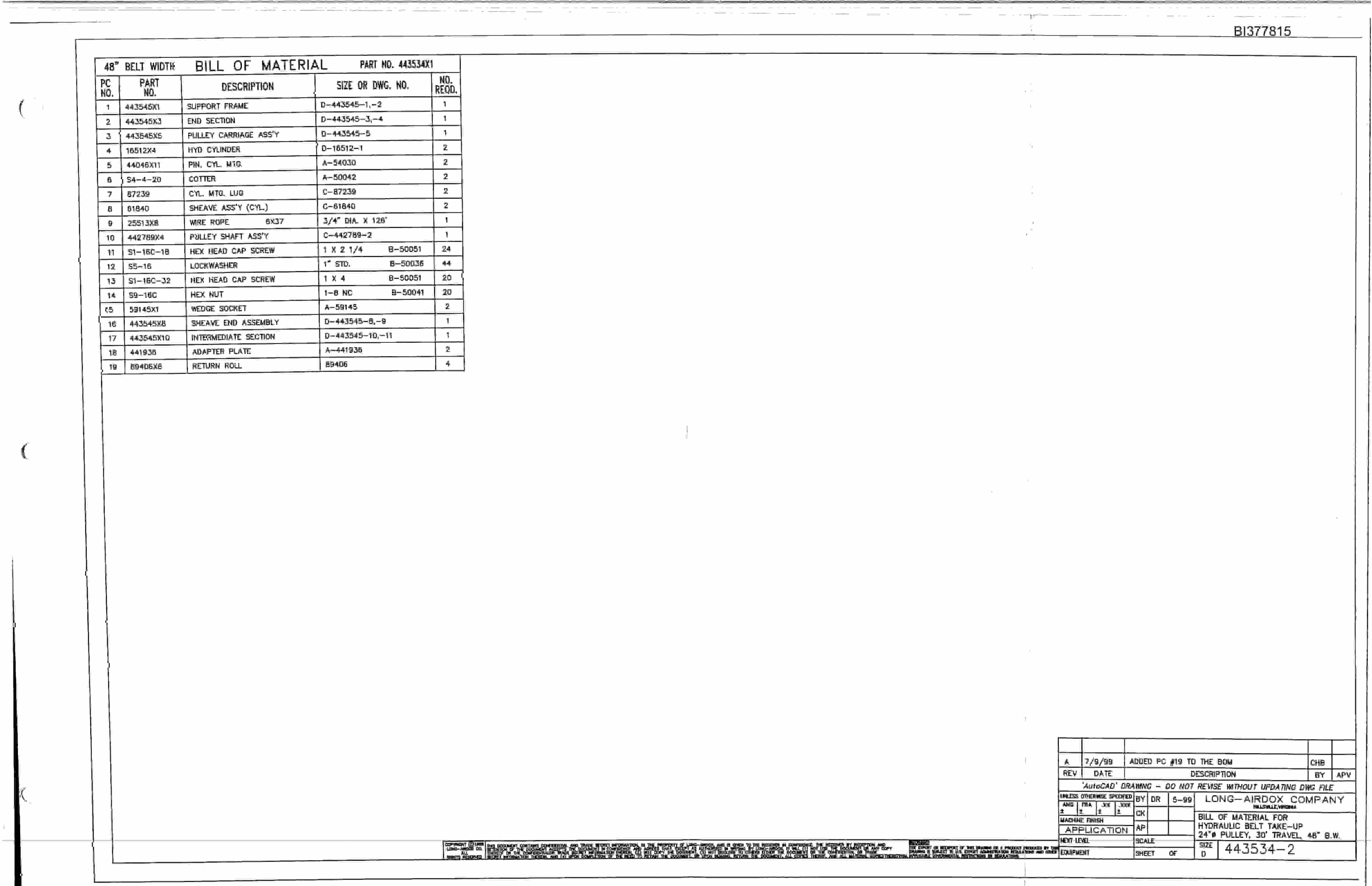 Bucyrus Hydraulic Belt Take-Up Parts Catalog BI377815-3