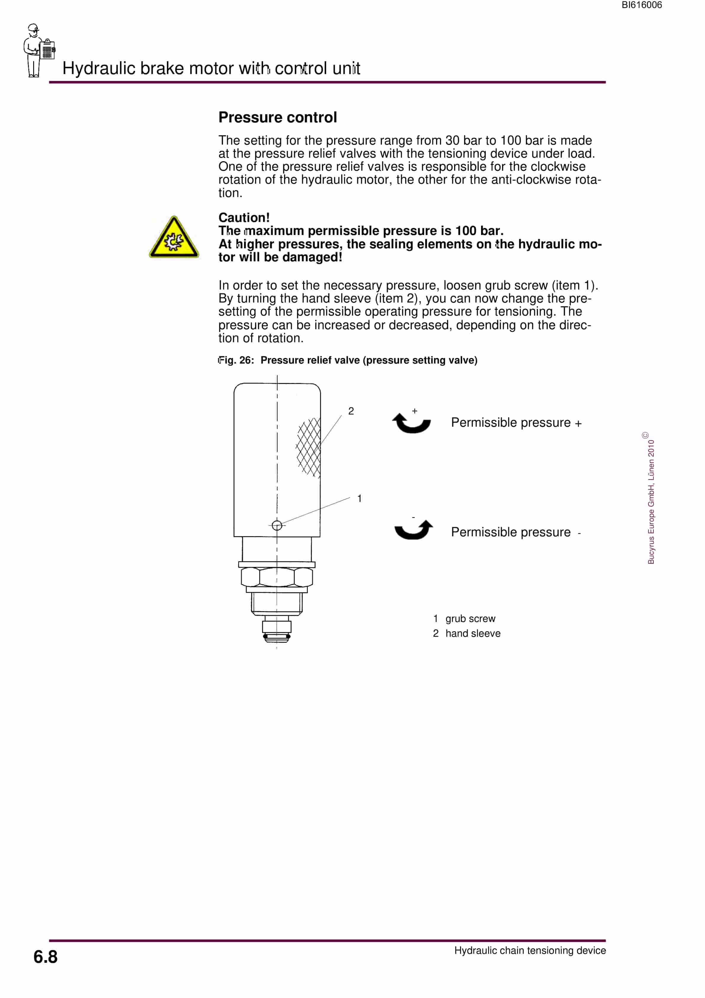Bucyrus Hydraulic Chain Tensioning Device Technical Manual BI616006-4