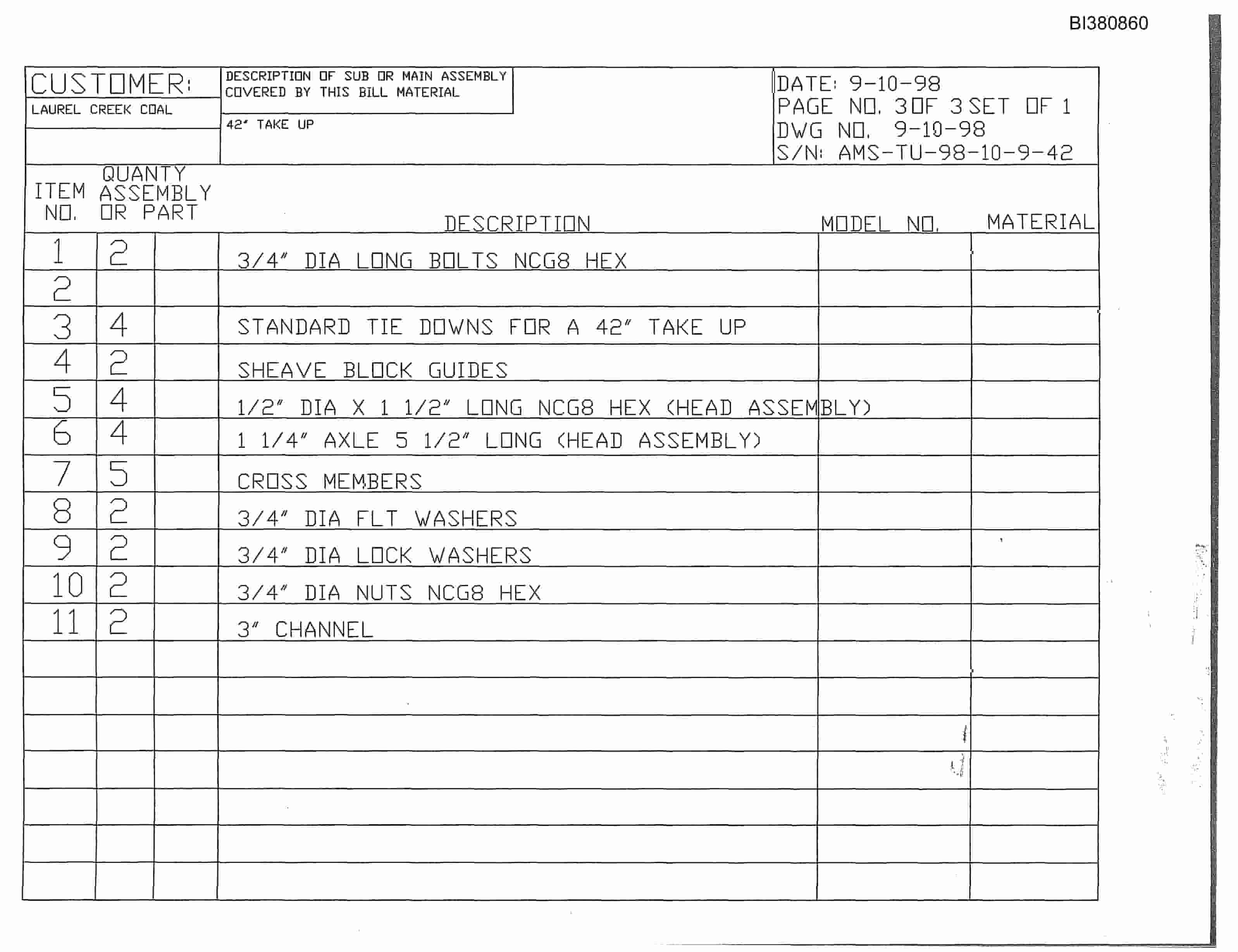 Bucyrus Laurel Creek Coal Parts Catalog BI380860-5