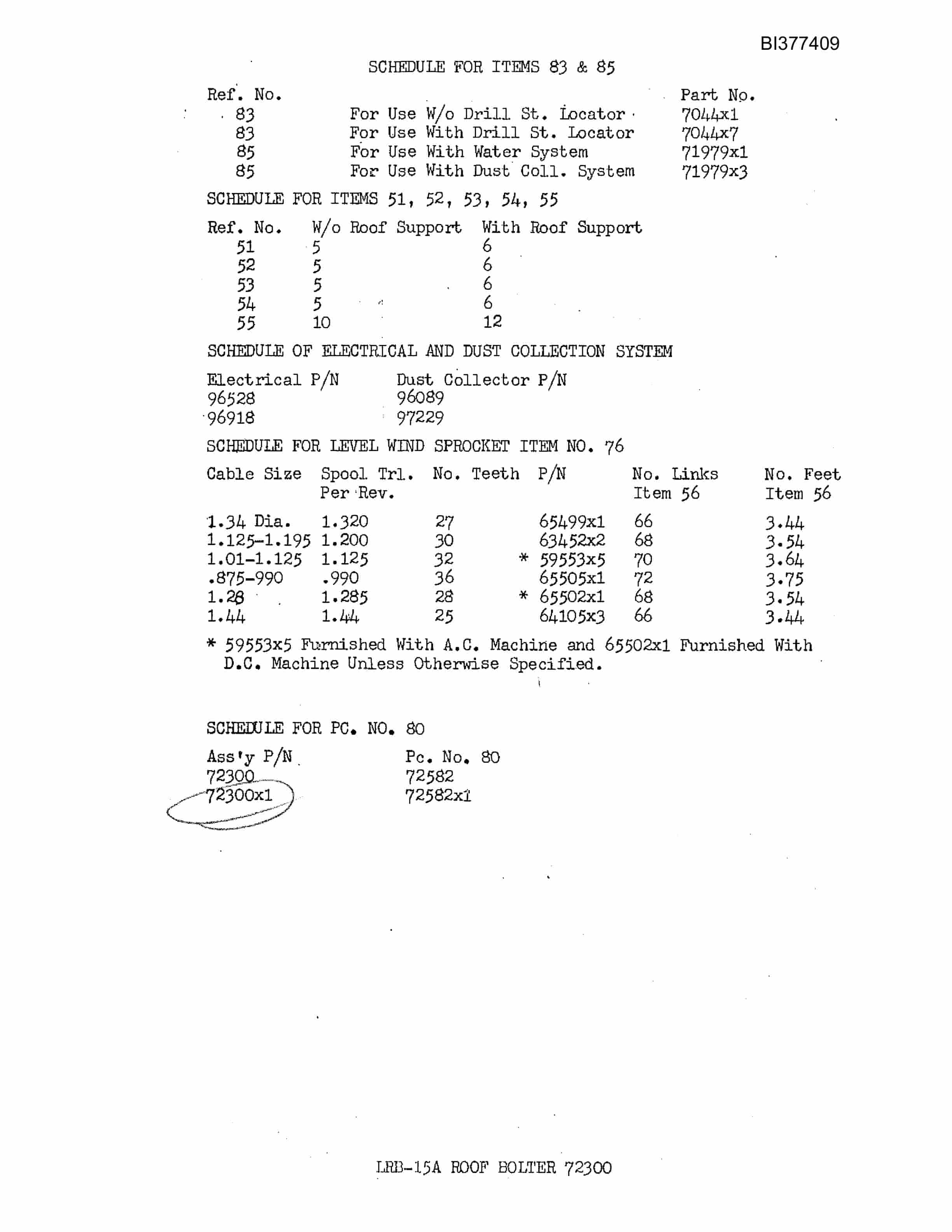 Bucyrus LRB-15A Roof Bolter Parts Catalog BI377409-5