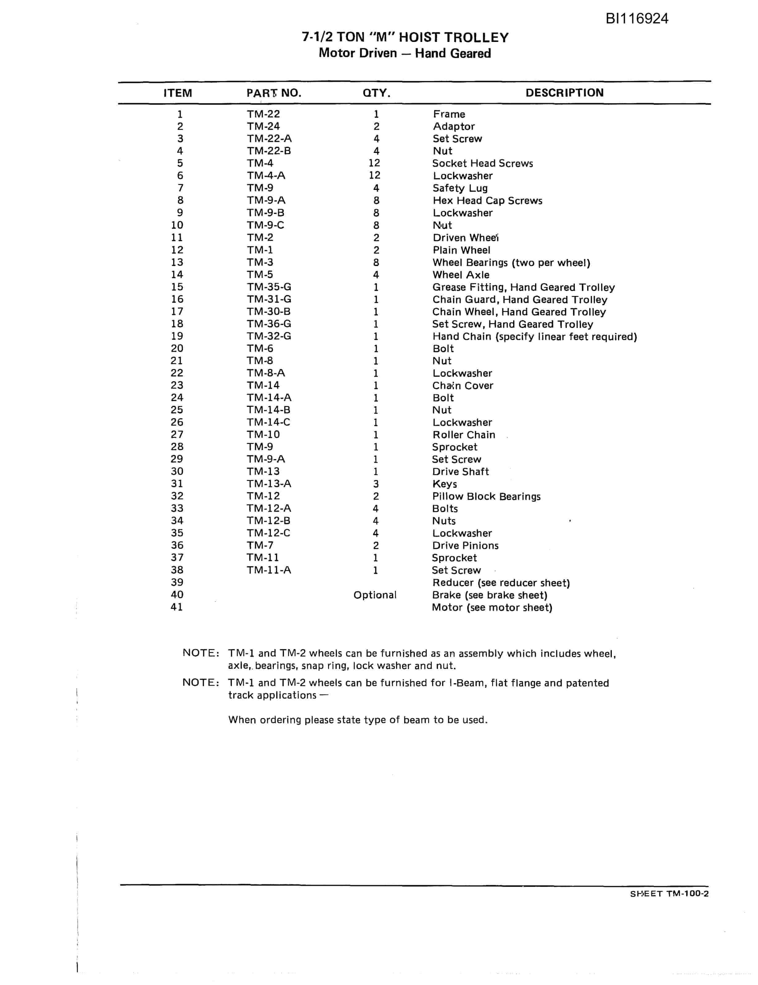 Bucyrus M15XLL Type M Hoist Parts Catalog BI116924-1-2