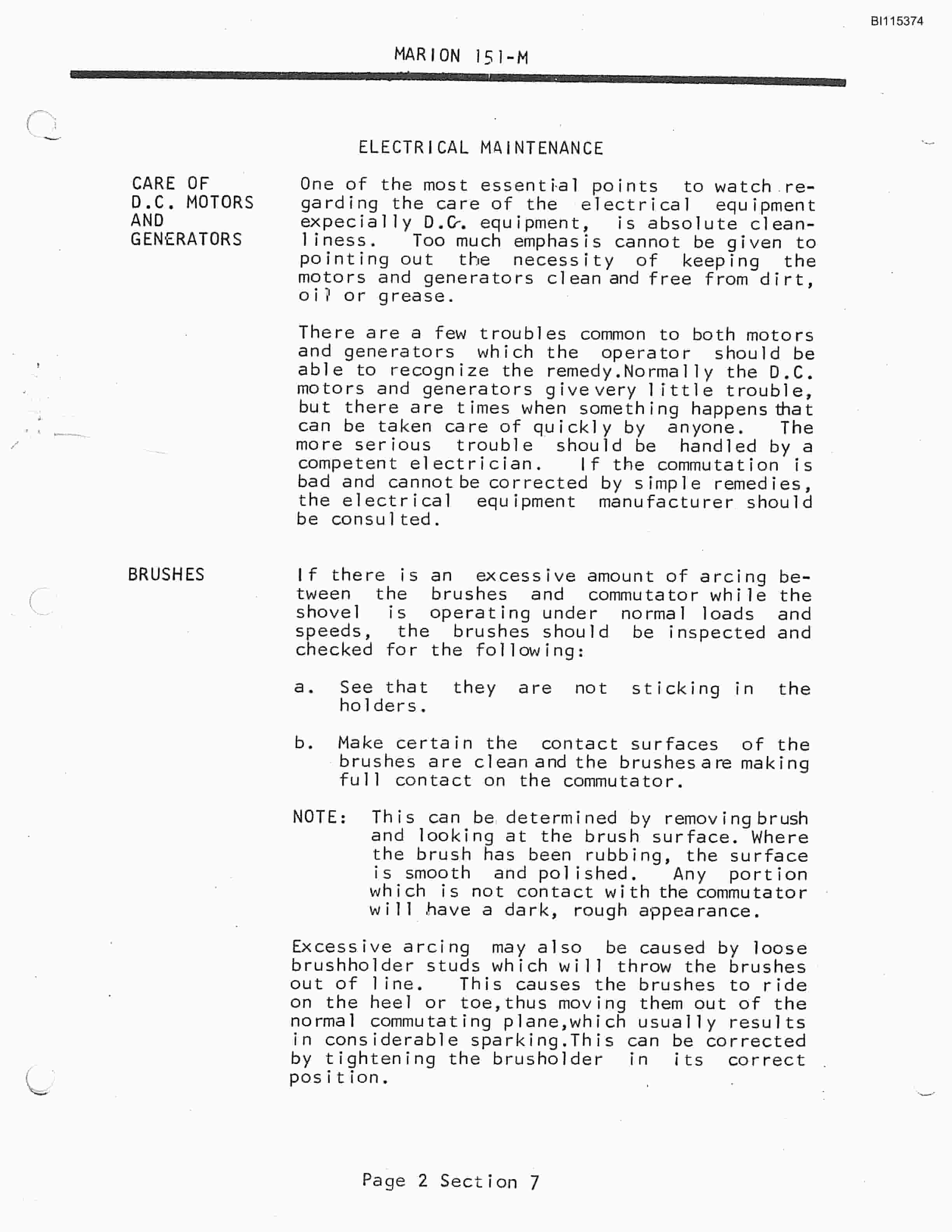 Bucyrus Marion 151-M Electric Shovel Technical Manual BI115374-4