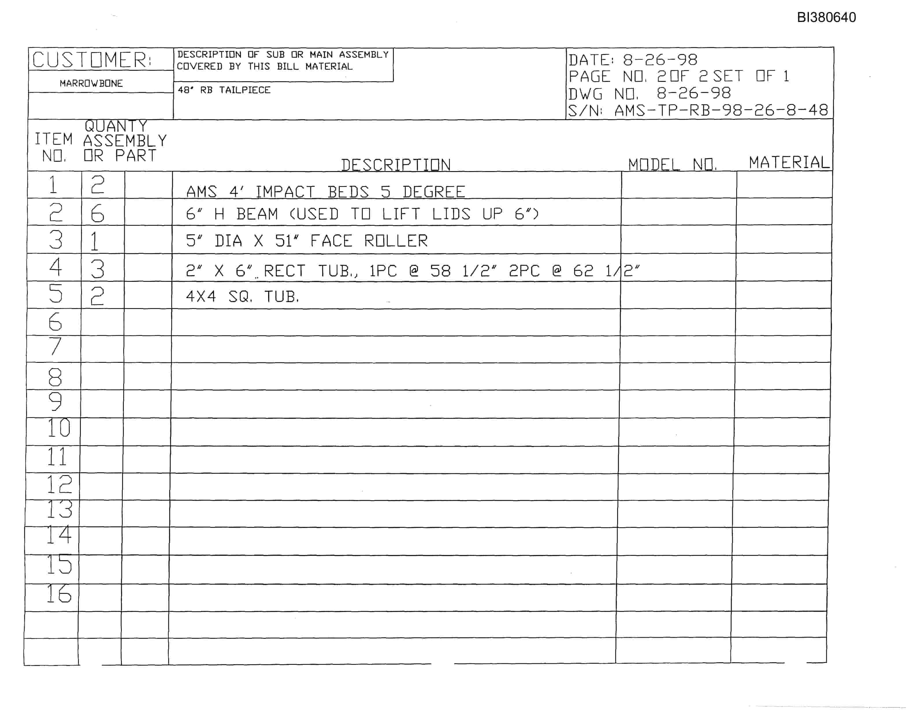 Bucyrus Marrowbone Parts Catalog BI380640-3