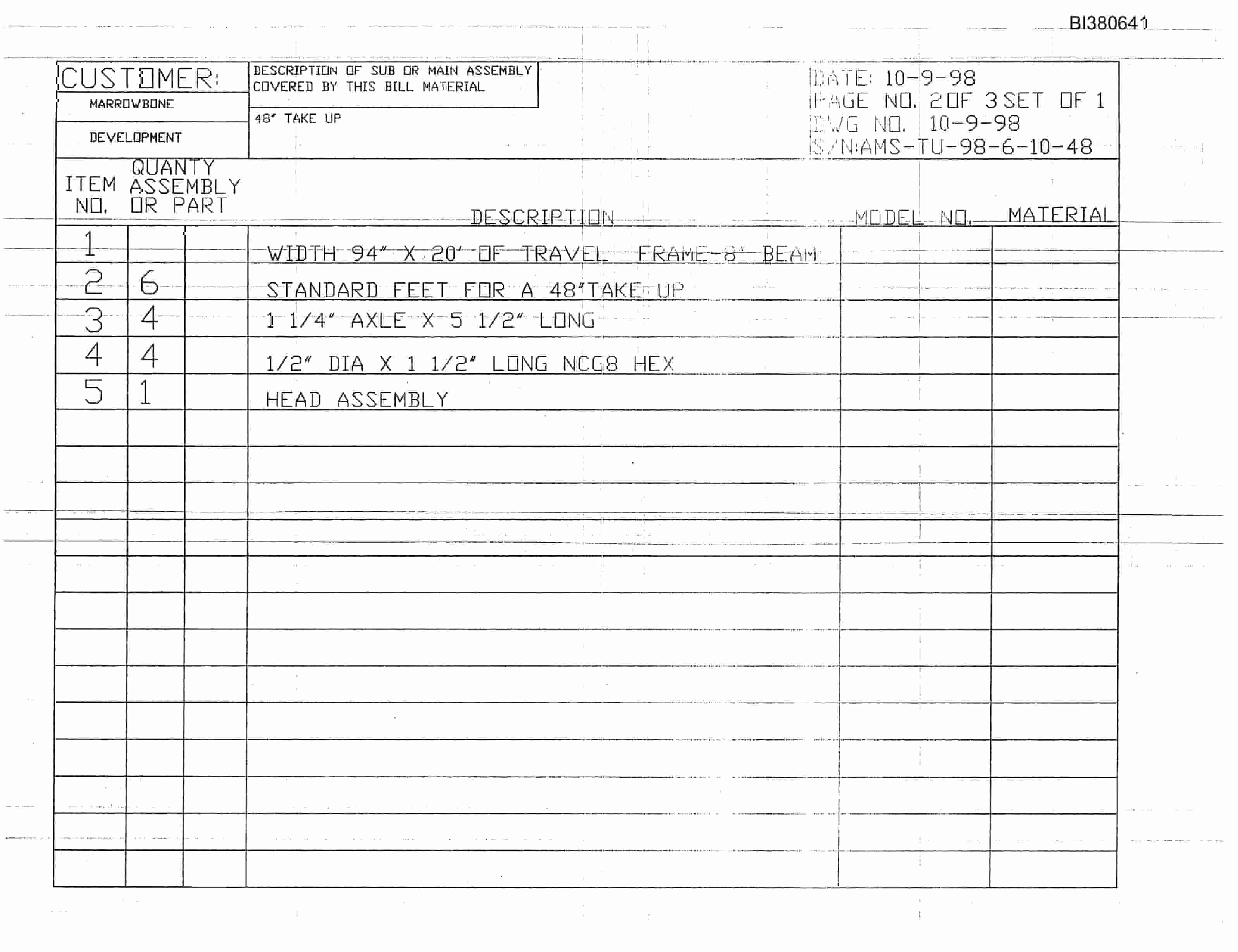 Bucyrus Marrowbone Parts Catalog BI380641-3