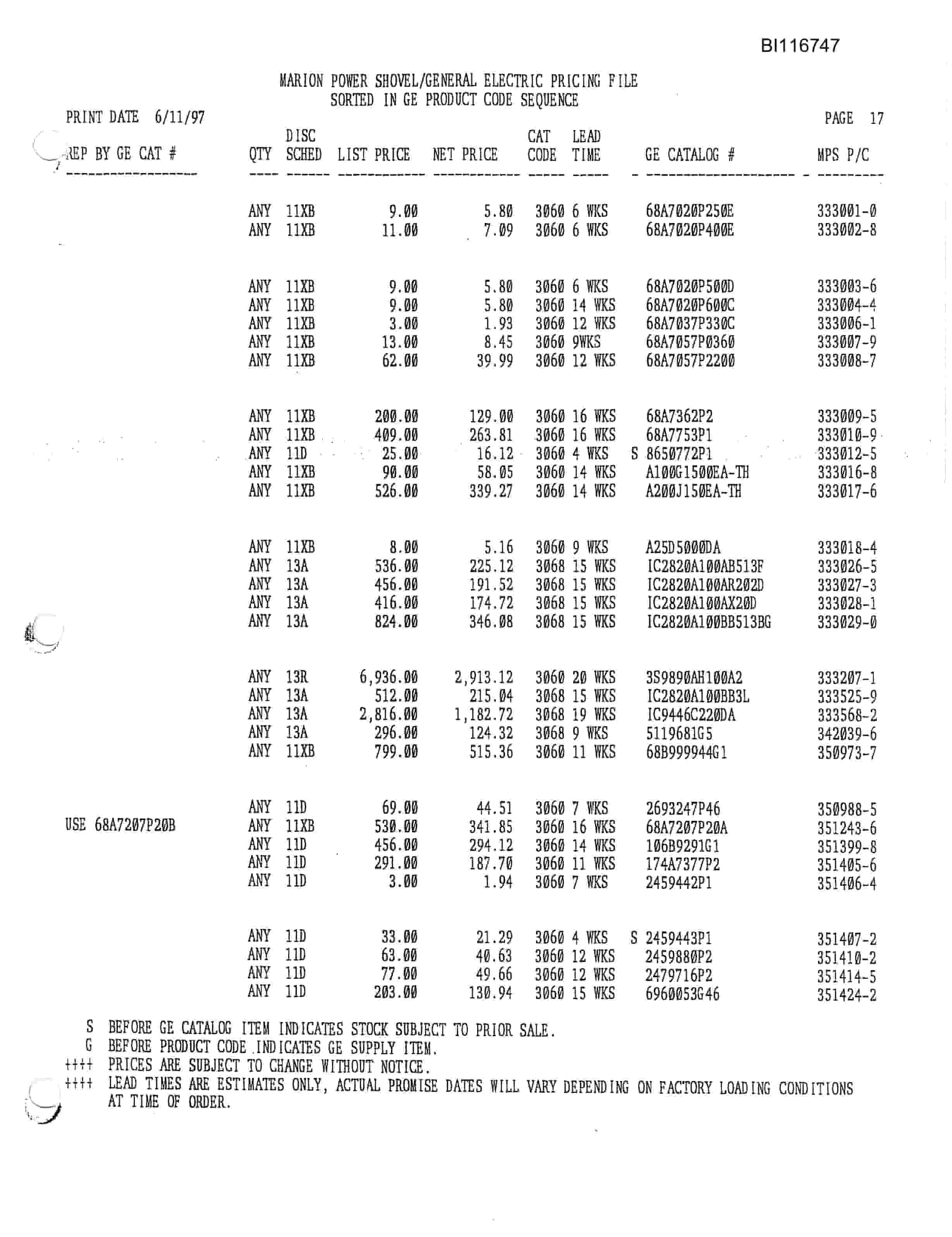 Bucyrus MD800 Motors Parts Catalog BI116747-3
