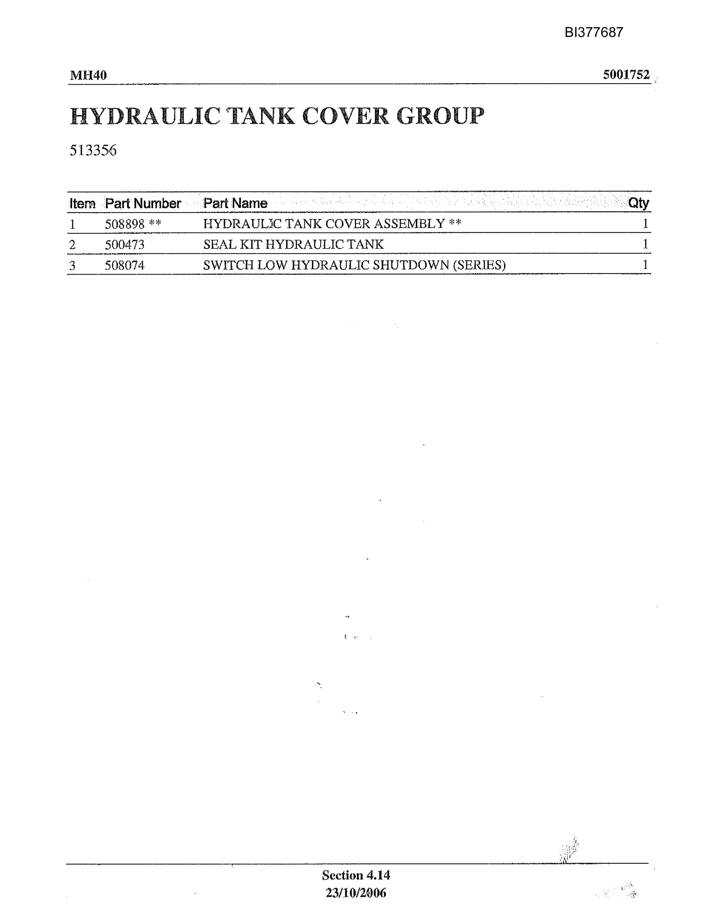 Bucyrus MH-40 Parts Catalog BI377687-4