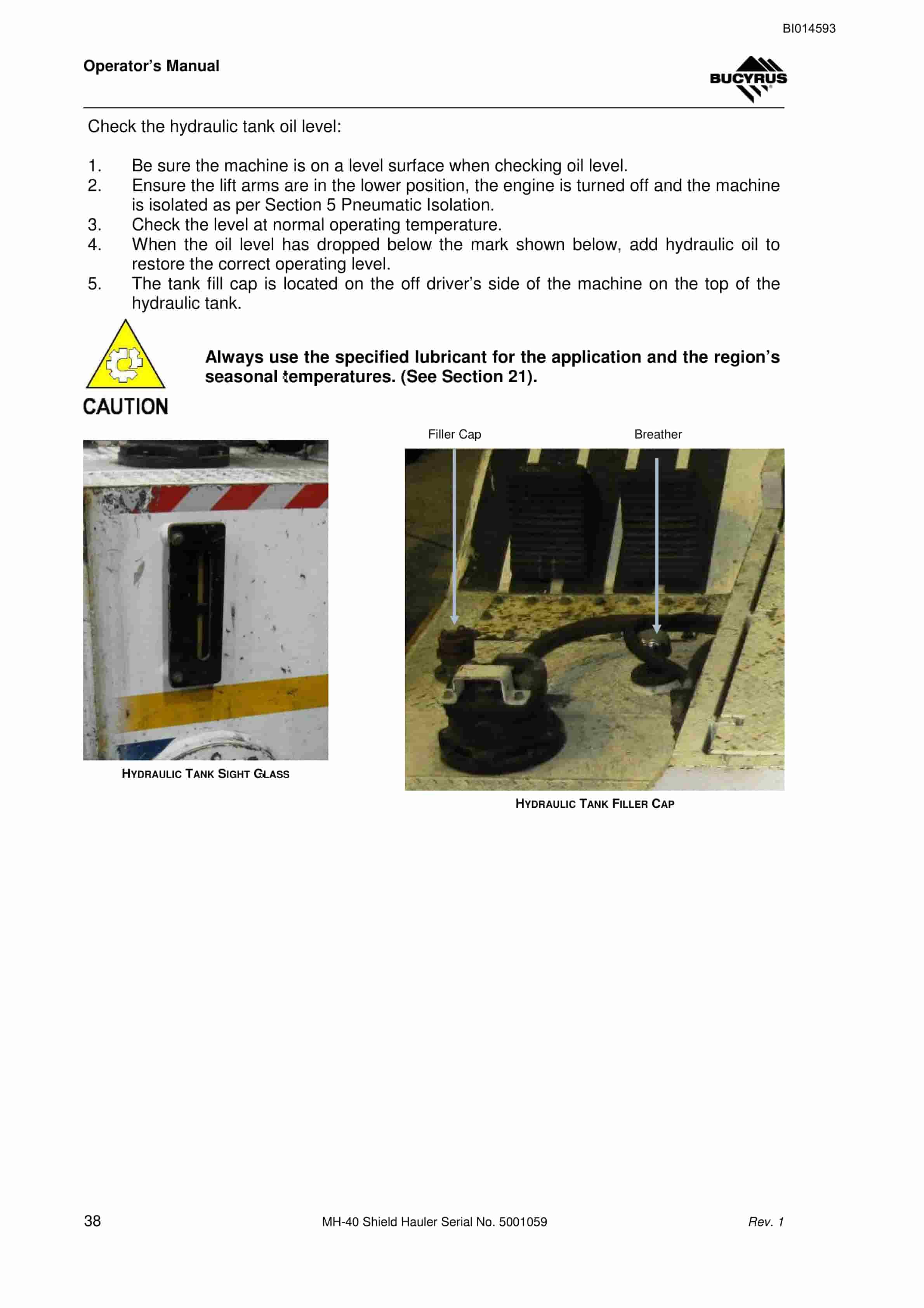 Bucyrus MH-40 Shield Hauler Operator Manual BI014593 2 Bucyrus MH-40 Shield Hauler Operator Manual BI014593 - Image 2