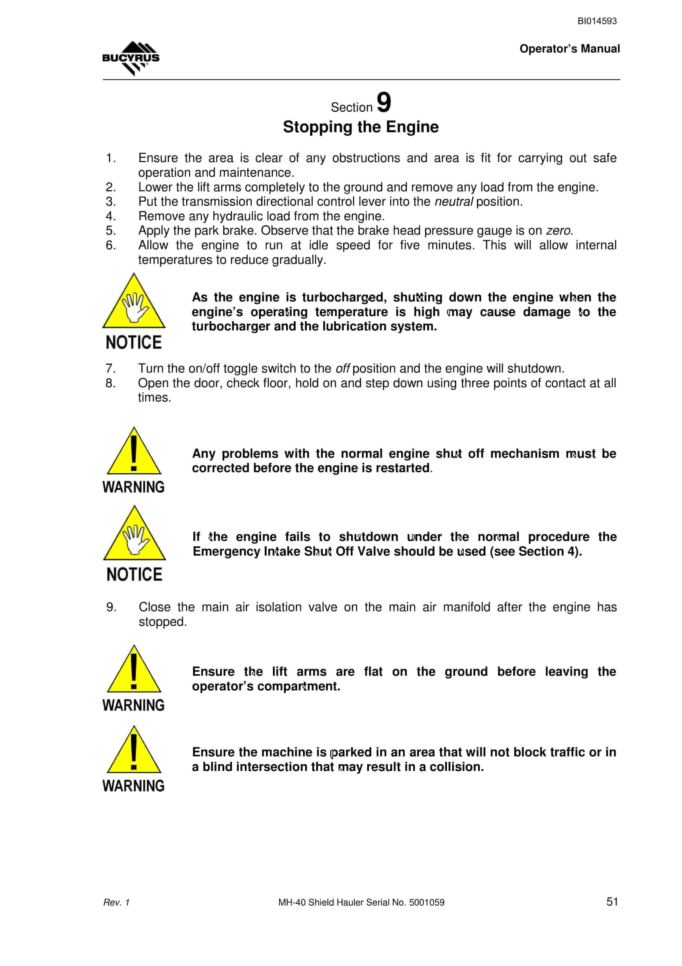 Bucyrus MH-40 Shield Hauler Operator Manual BI014593 3 Bucyrus MH-40 Shield Hauler Operator Manual BI014593 - Image 3
