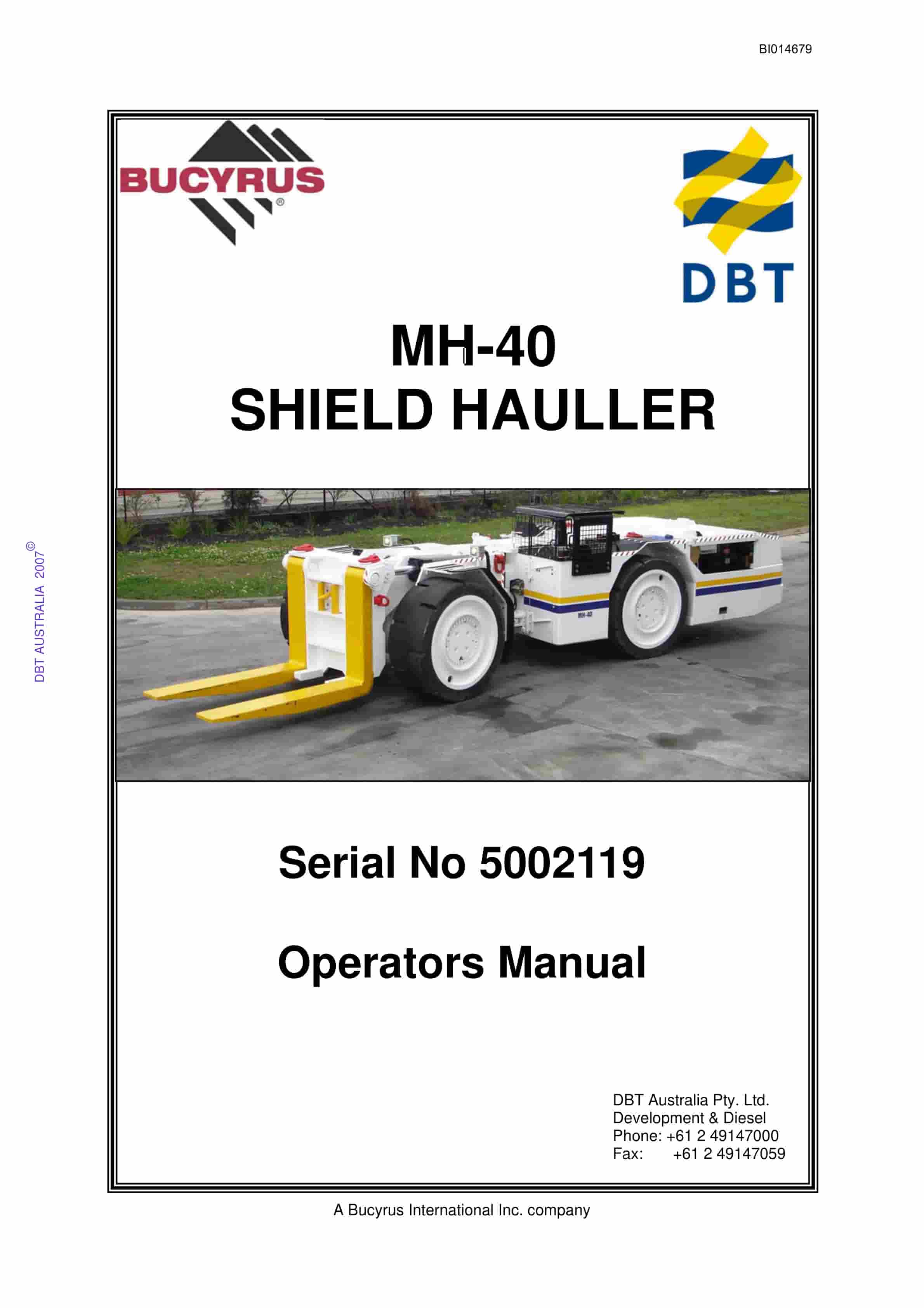 Bucyrus MH-40 Shield Hauler Operator Manual BI014679