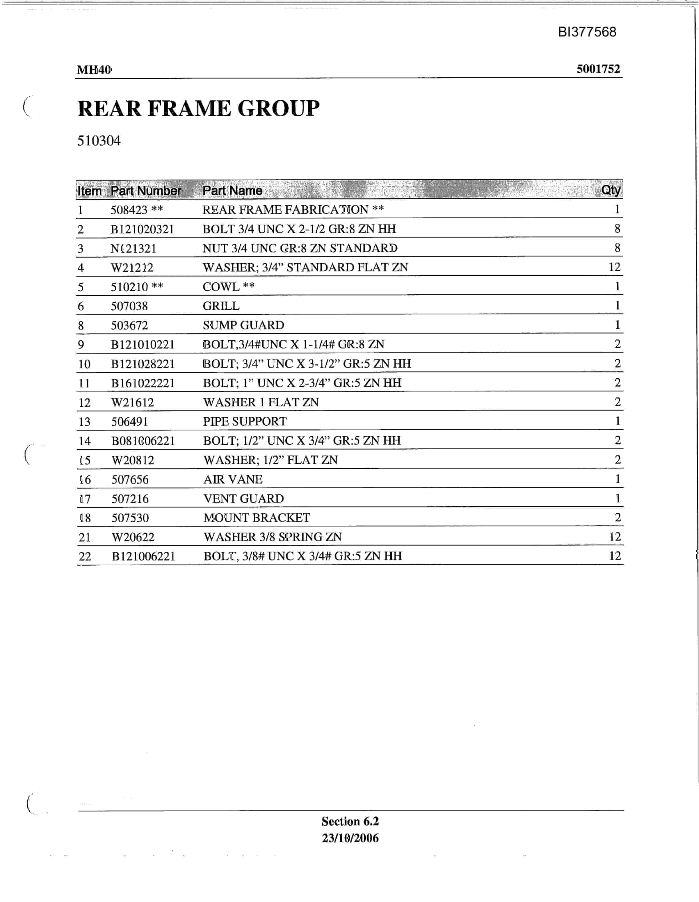 Bucyrus MH40 Parts Catalog BI377568-5