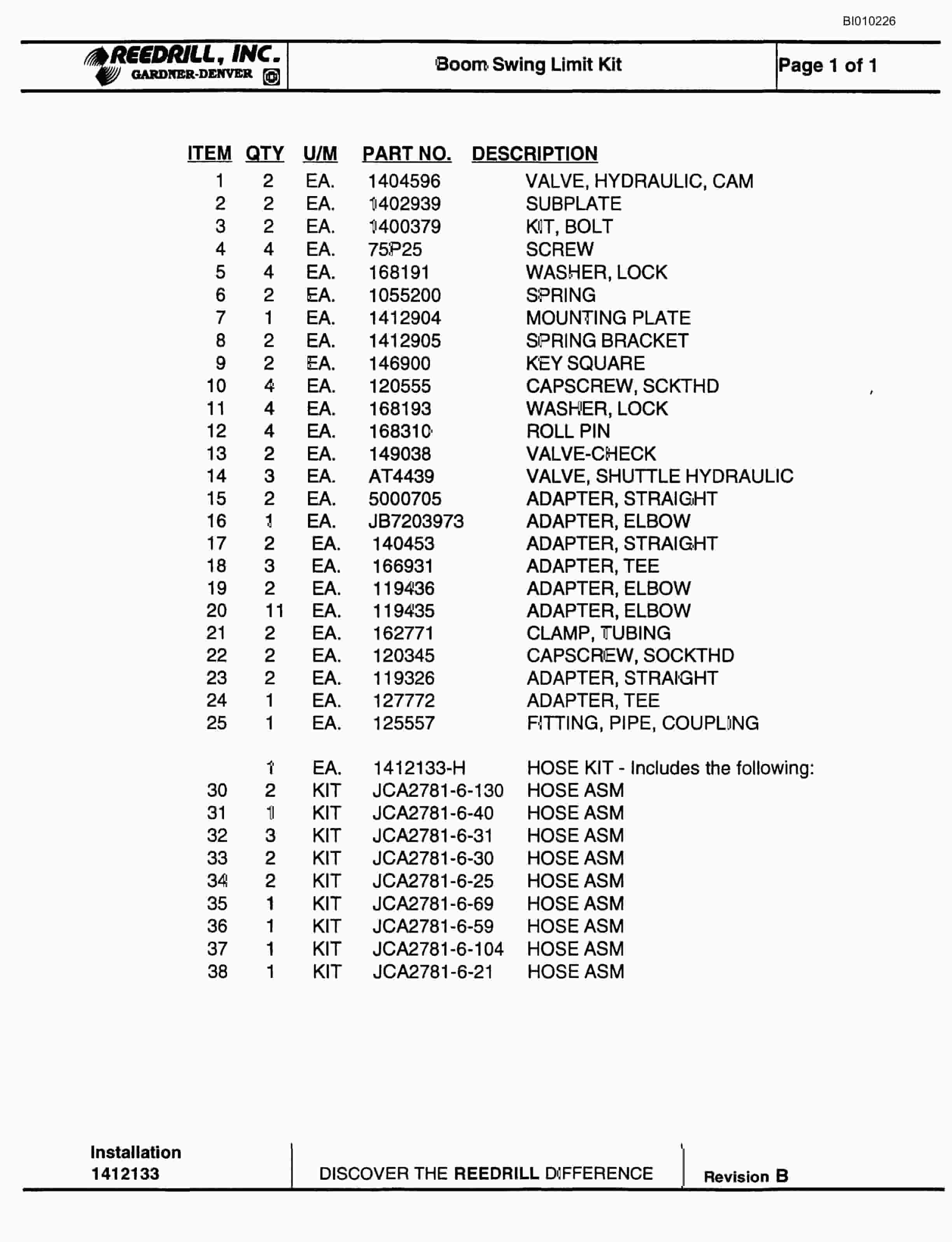 Bucyrus MK45HD Single Boom Hydraulic Jumbo Parts Catalog BI010226-3