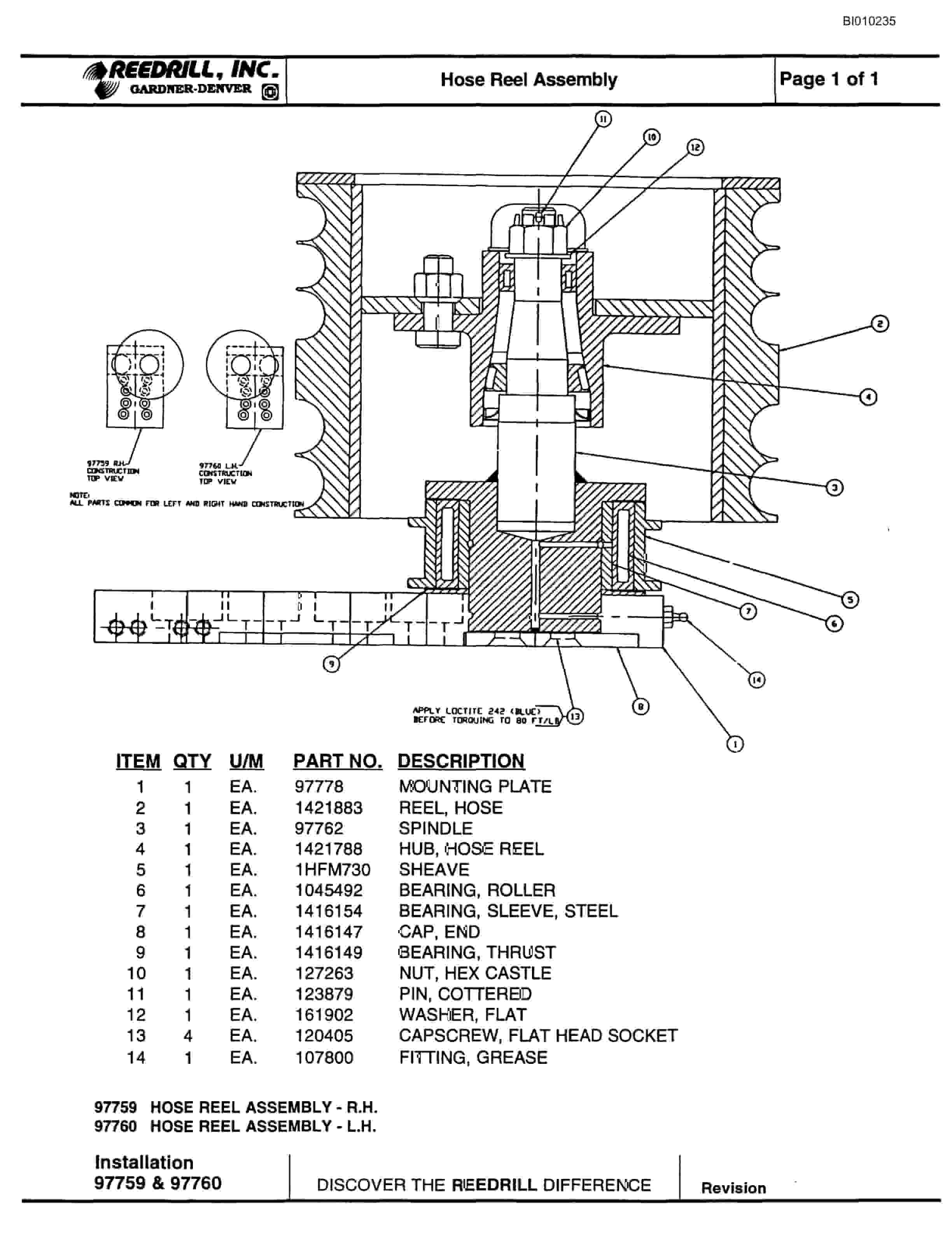 Bucyrus MK45HD Single Boom Hydraulic Jumbo Parts Catalog BI010235-3