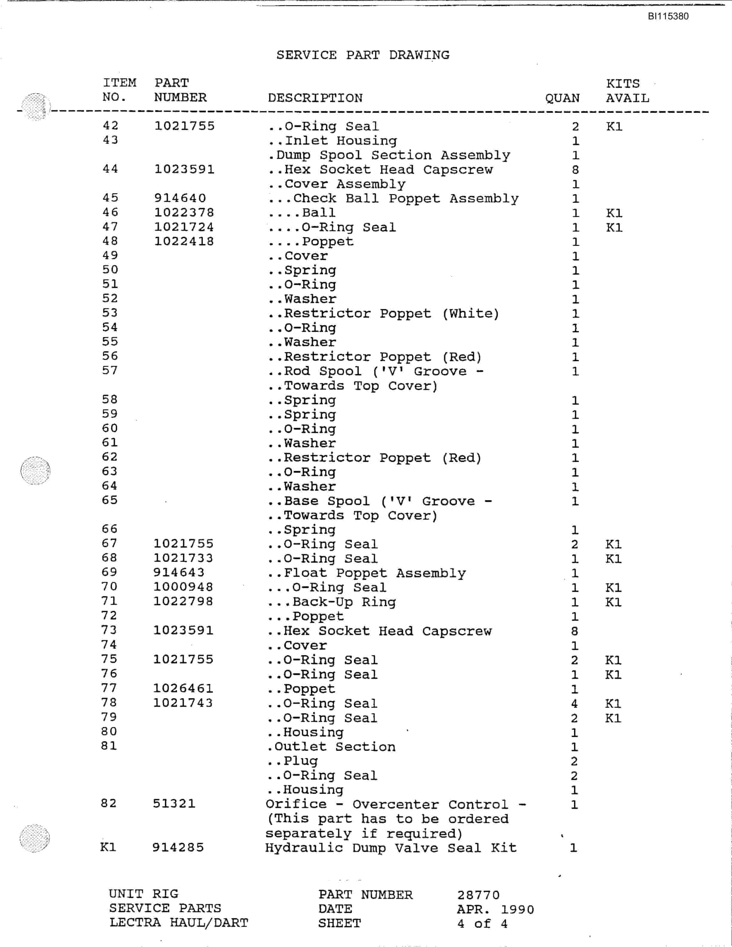 Bucyrus MT-3700 Parts Catalog BI115380-4
