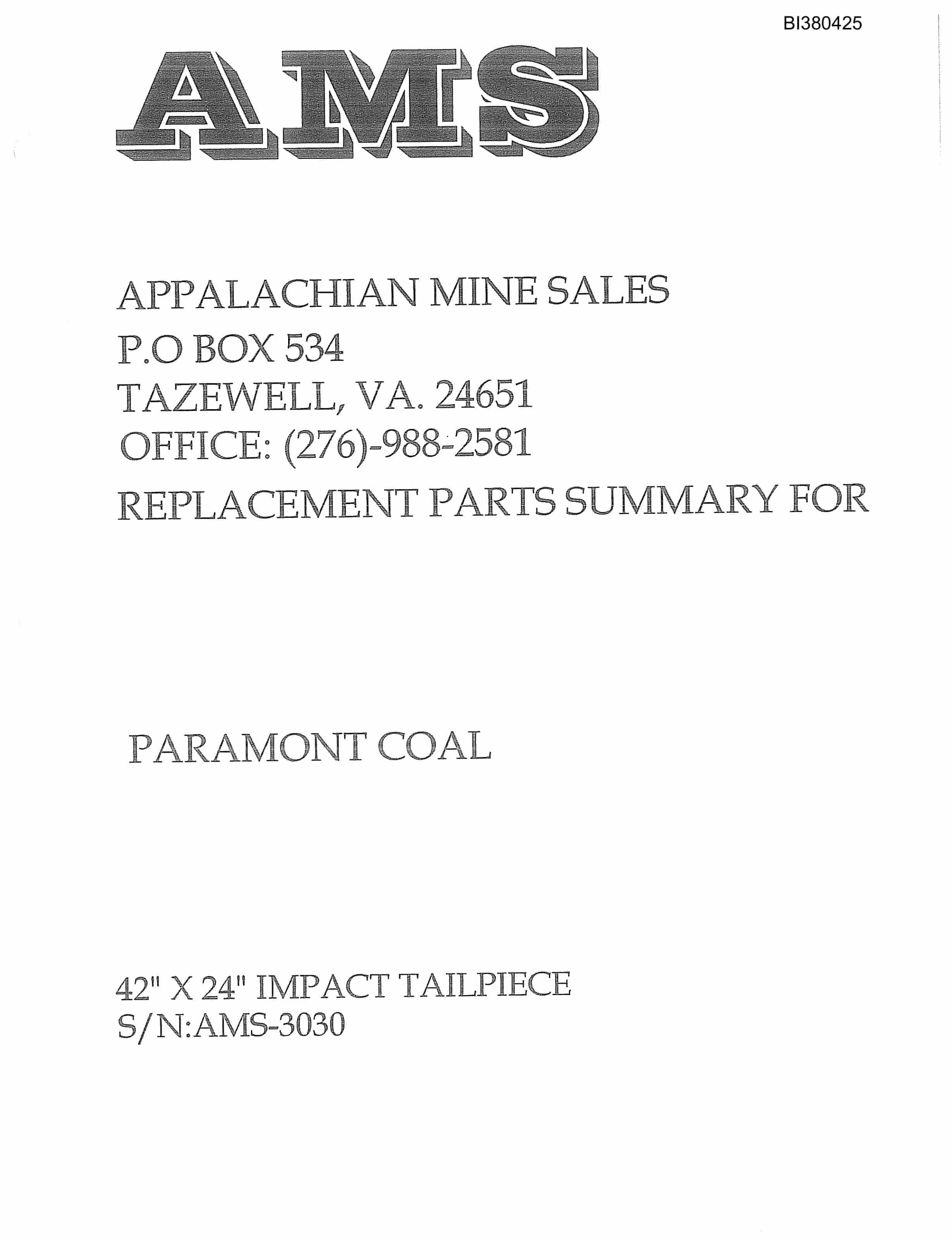 Bucyrus Paramont Coal Parts Catalog BI380425-4