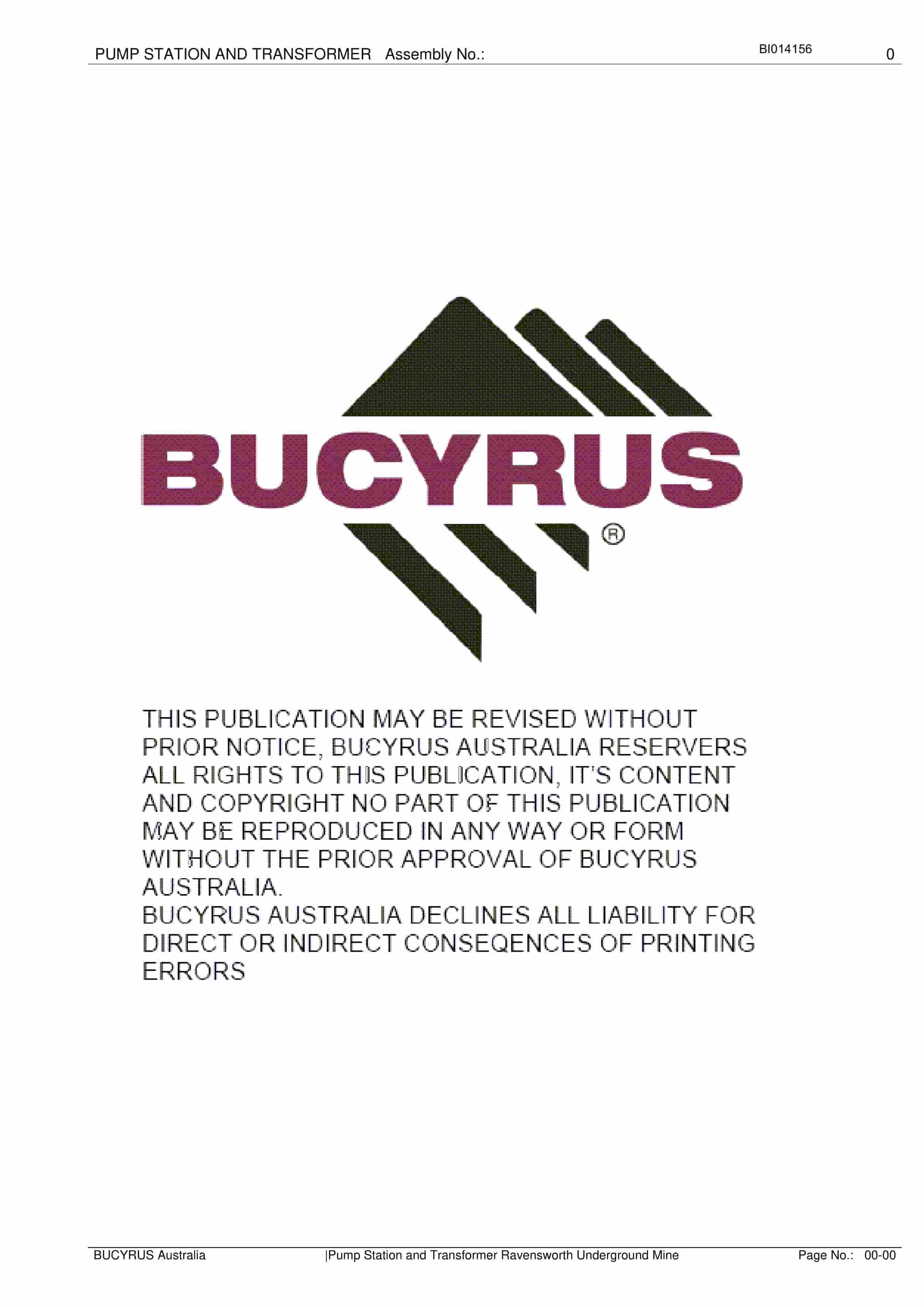 Bucyrus Pump Station And Transformer Parts Manual BI014156