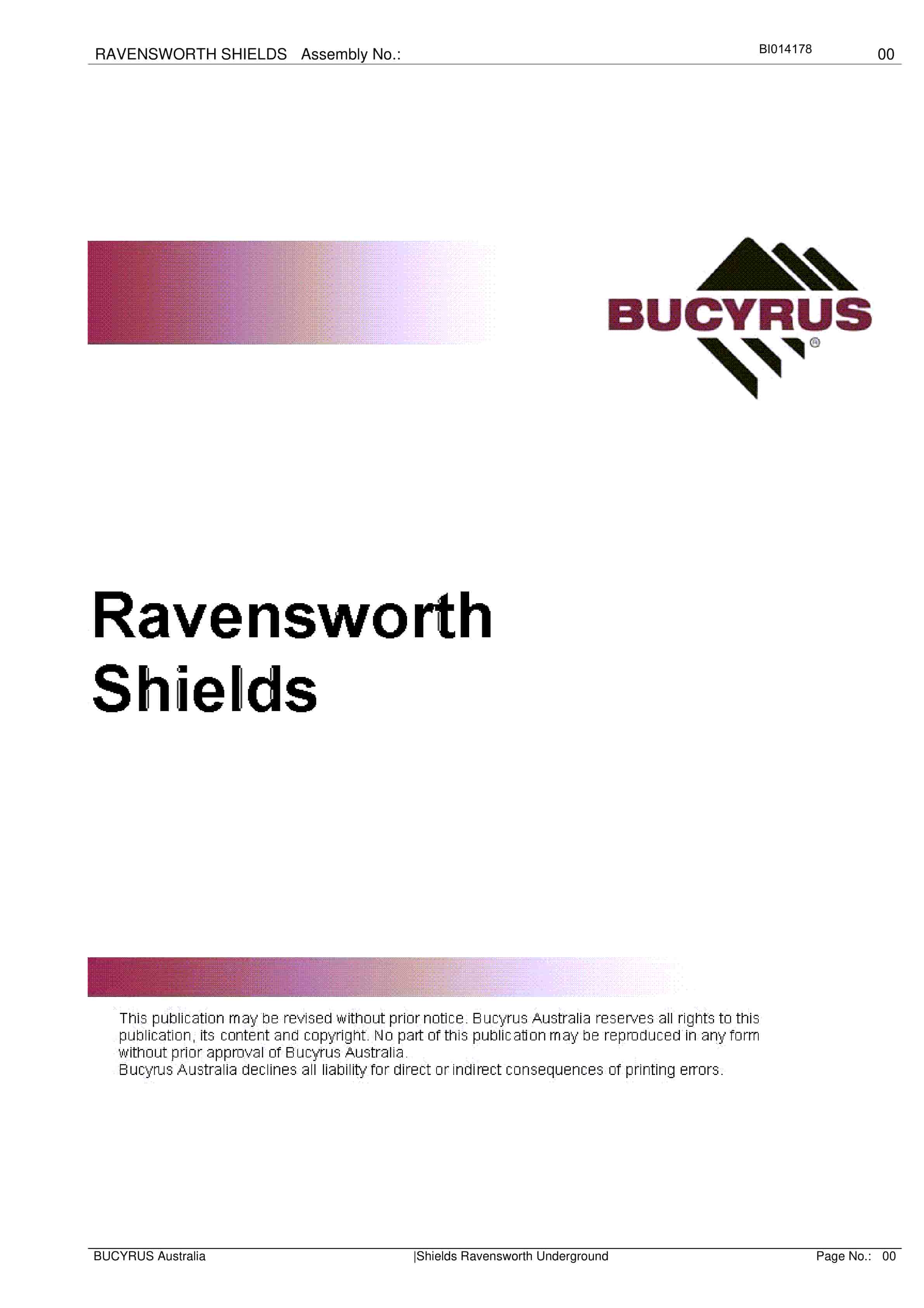 Bucyrus Ravensworth Shields Parts Manual BI014178