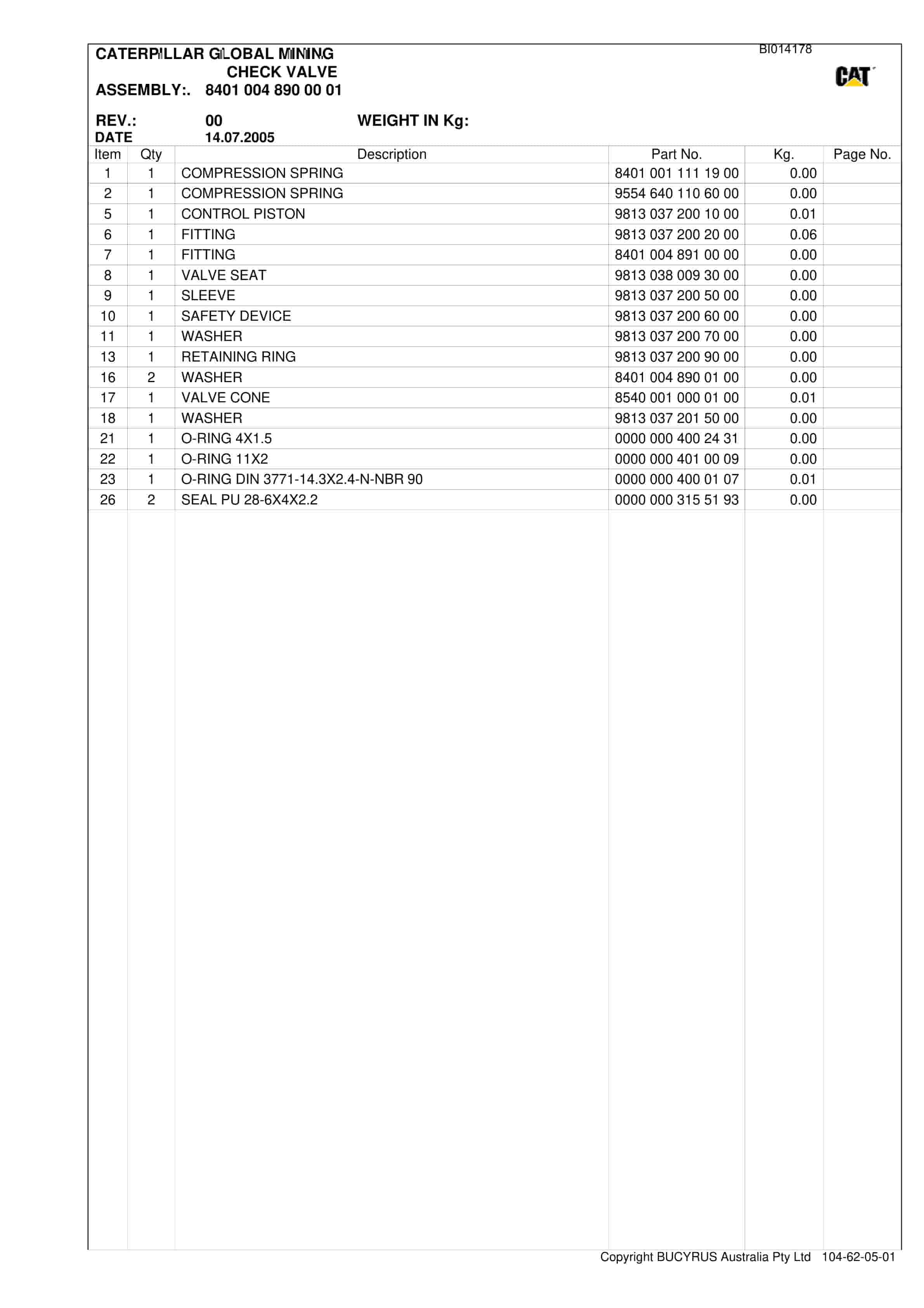 Bucyrus Ravensworth Shields Parts Manual BI014178-2