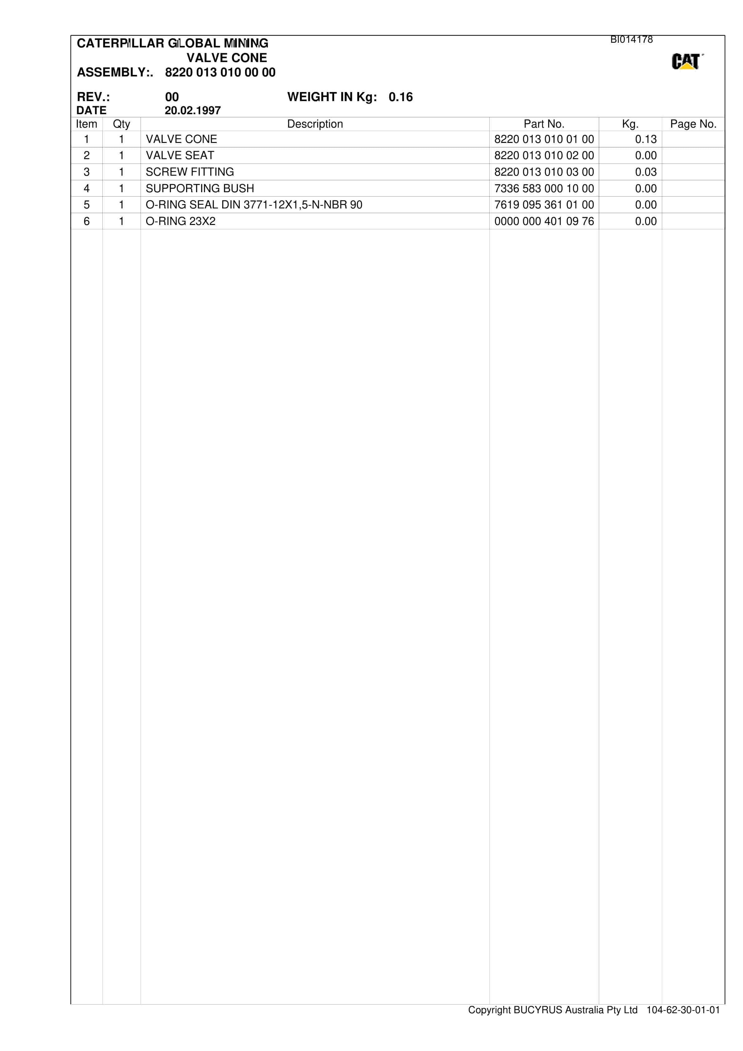 Bucyrus Ravensworth Shields Parts Manual BI014178-4