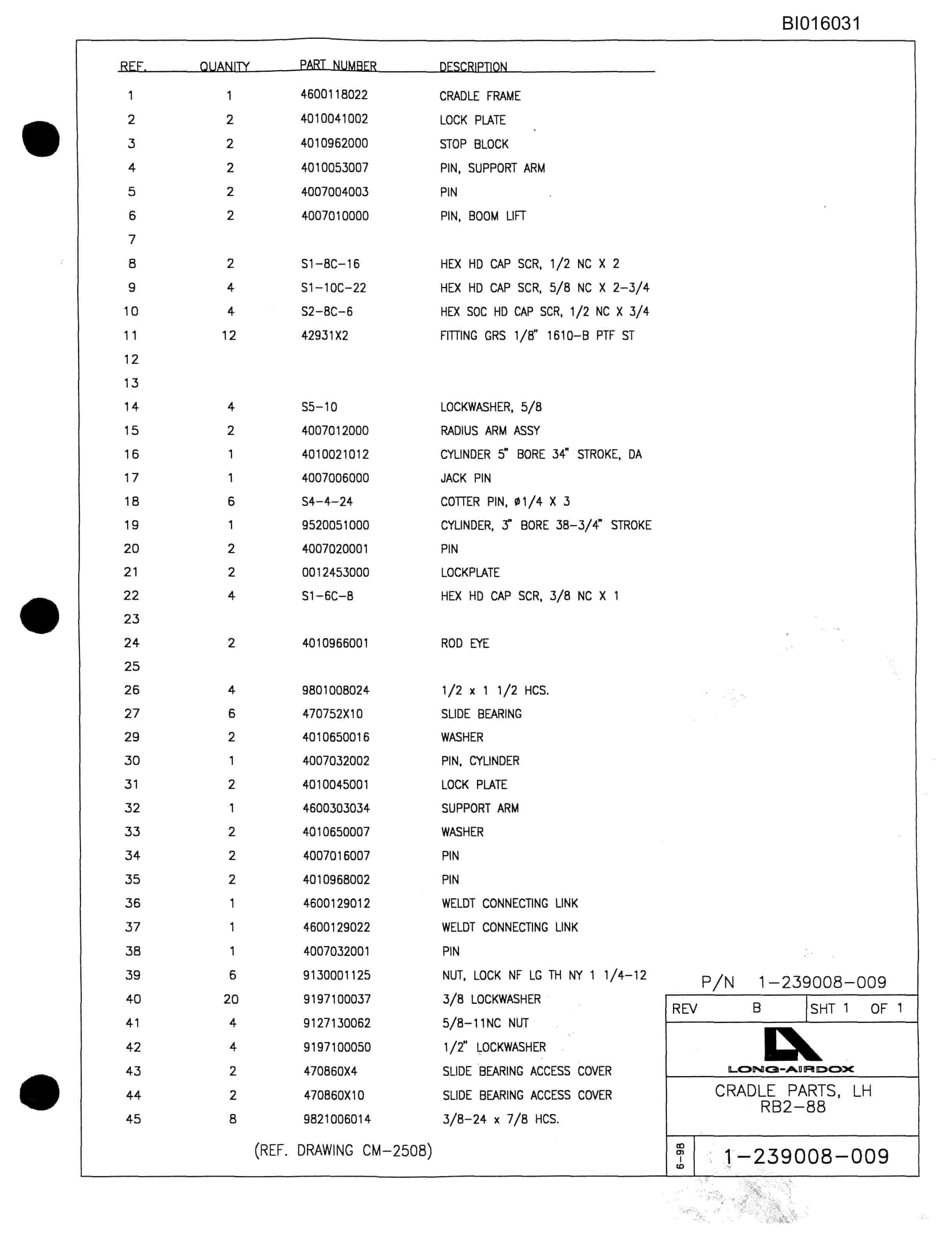 Bucyrus RB2-88 Parts Catalog BI016031-2