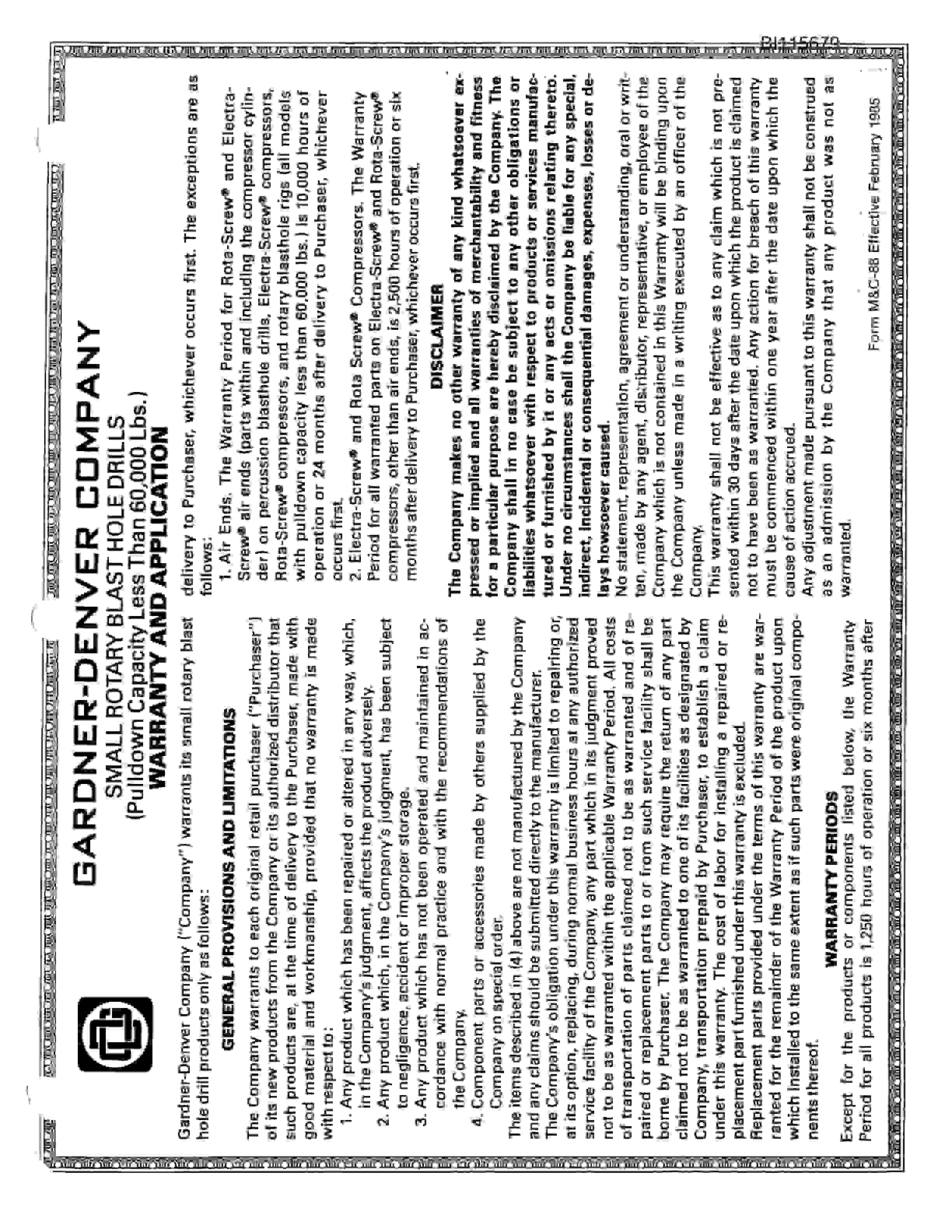 Bucyrus RDC16B Parts Catalog BI115679-2