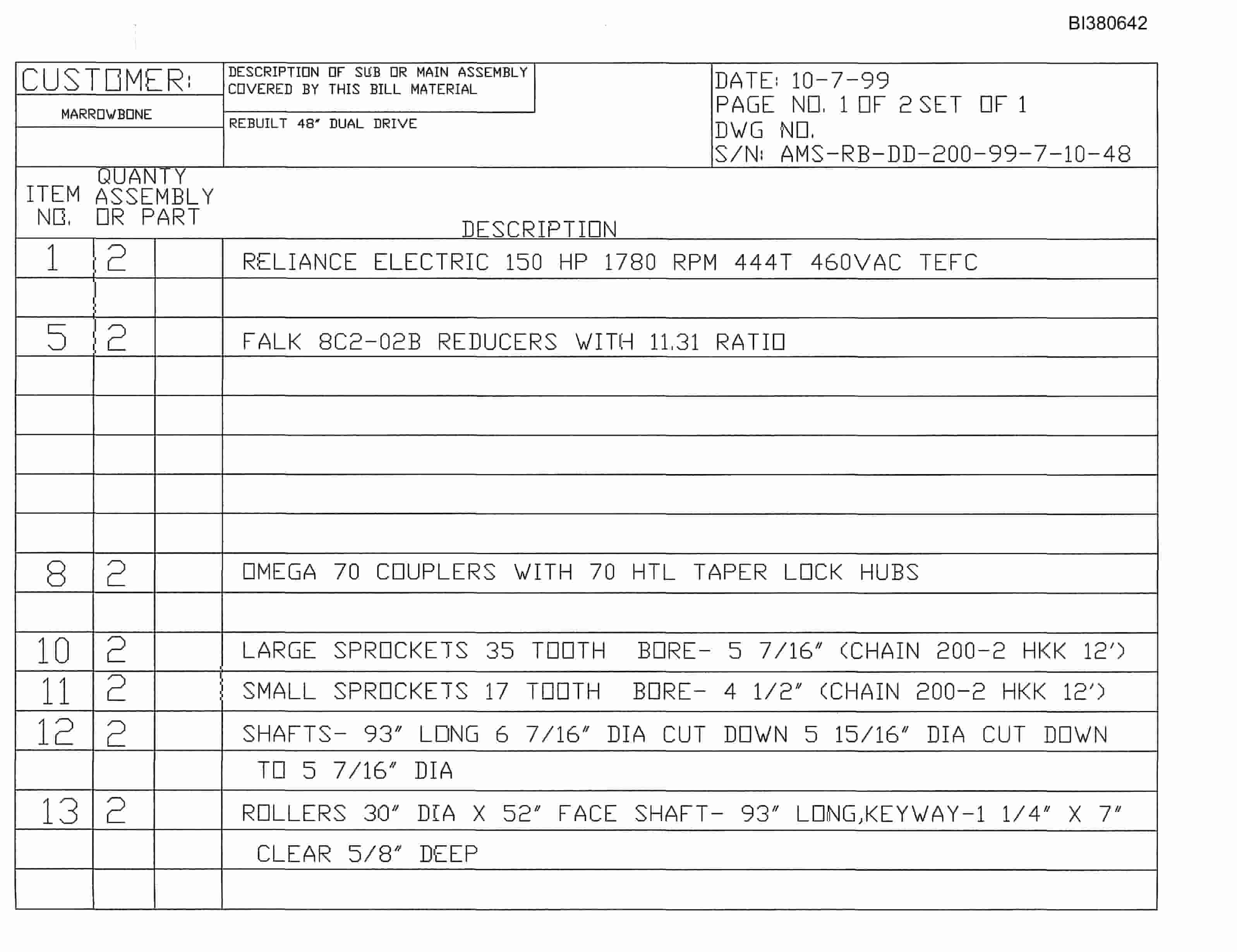 Bucyrus Rebuilt 48in Dual Drive Parts Catalog BI380642-4