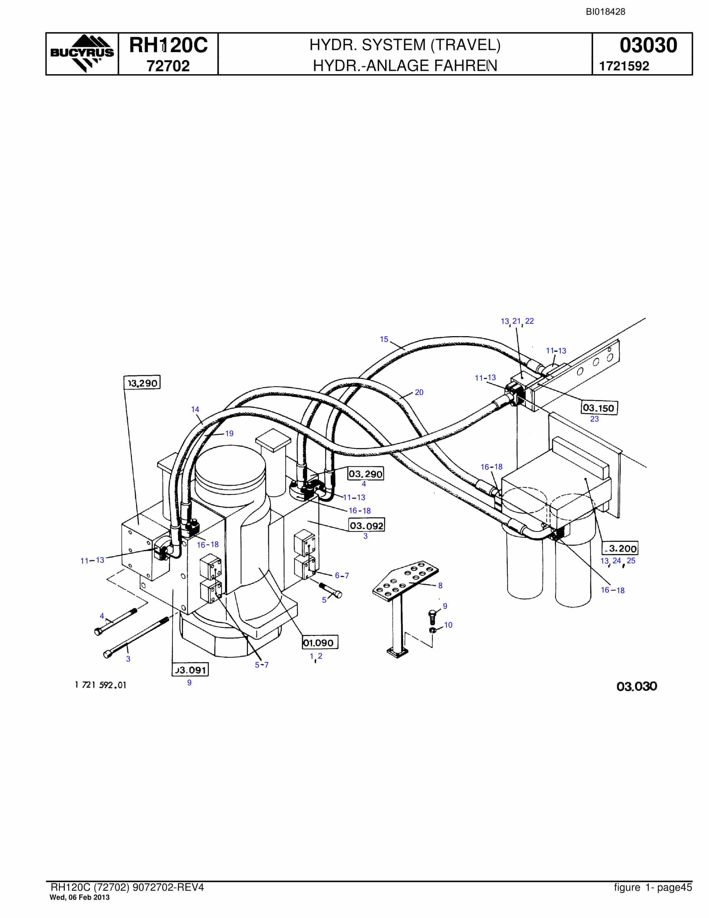 Bucyrus RH120C Hydraulic Excavator Parts Catalog BI018428-2